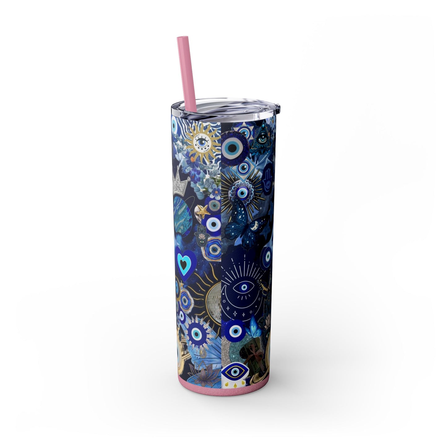 Boho Evil Eye Skinny Tumbler, 20oz, Travel Mug, Gift for Her, Water Bottle, Blue Pattern, Home Decor, Stylish Drinkware