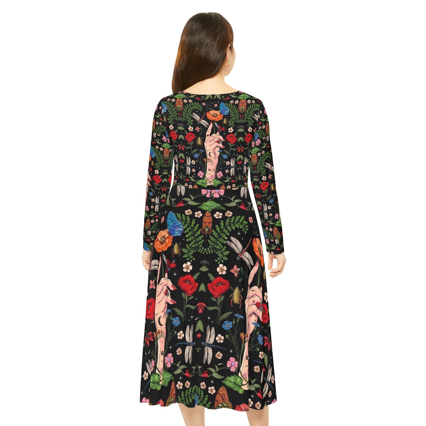 Floral Bohemian Long Sleeve Dance Dress | Ideal for Parties, Festivals, Art Lovers, Spring Celebrations, Boho Style