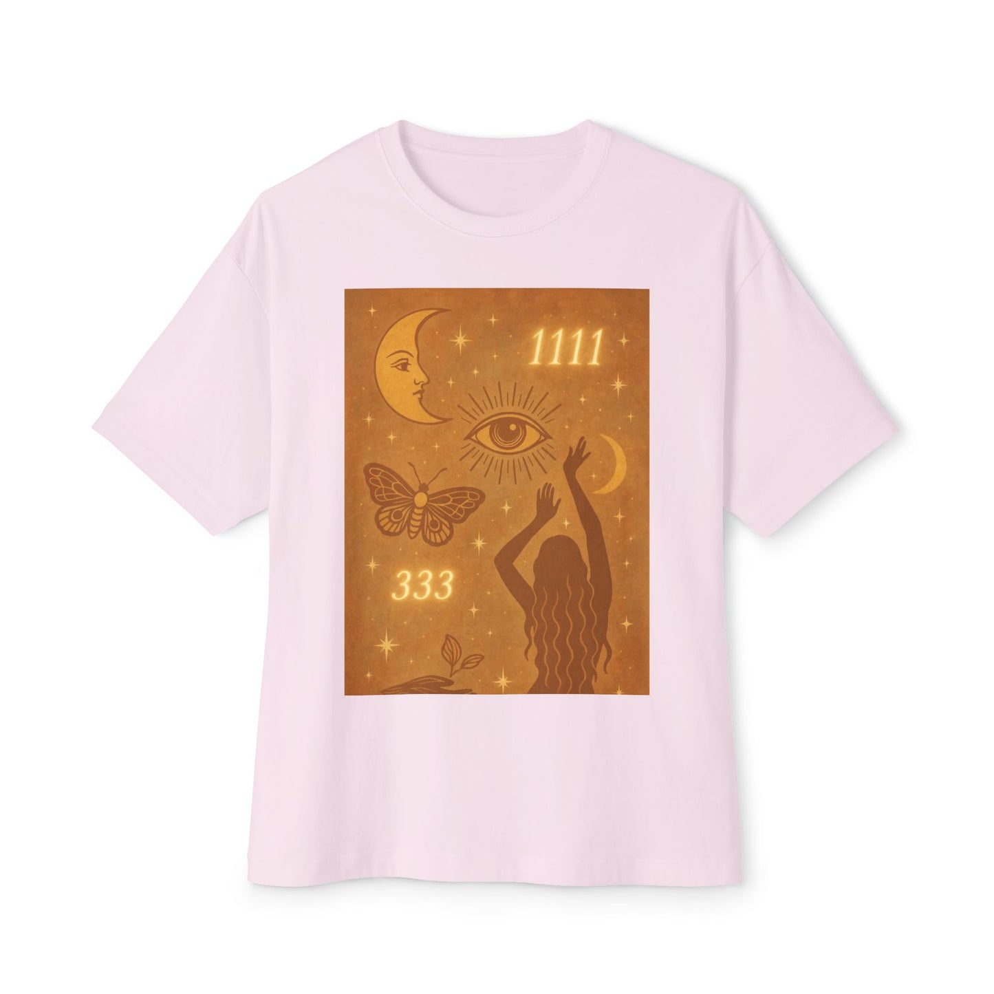 Spirituality Oversized Tee, Meaningful Gift for Her, Butterfly and Moon Graphic Shirt, Astrology Fashion, Casual Everyday Wear