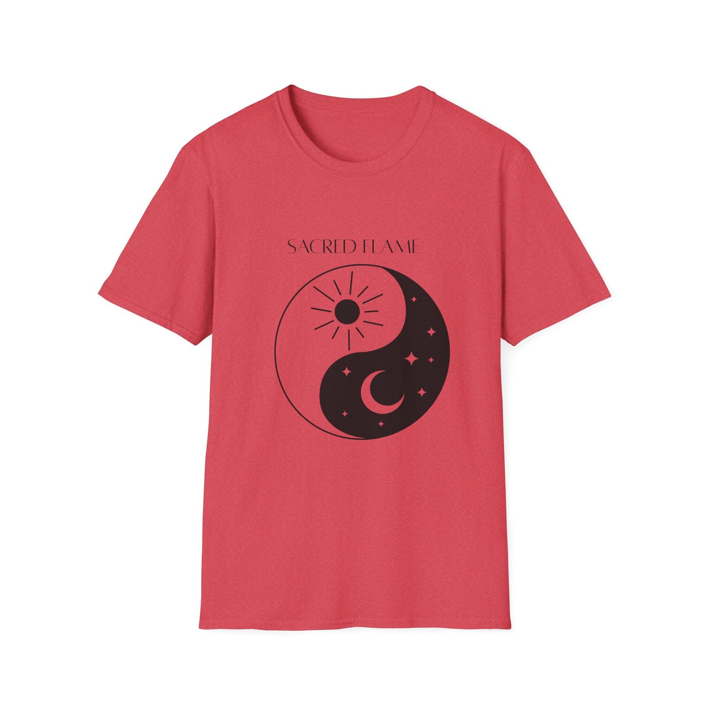 Sacred Flame Unisex Softstyle T-Shirt - Yin Yang Celestial Design, Boho Graphic Tee