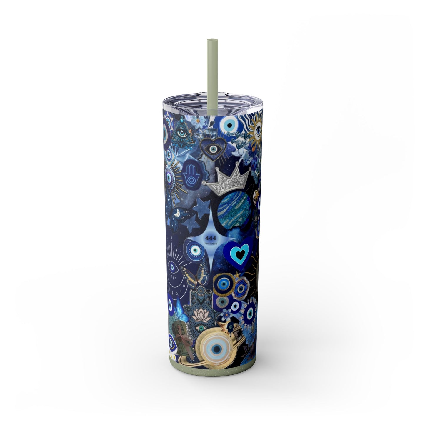 Boho Evil Eye Skinny Tumbler, 20oz, Travel Mug, Gift for Her, Water Bottle, Blue Pattern, Home Decor, Stylish Drinkware