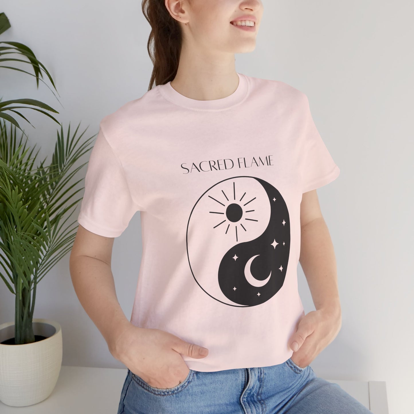 Sacred Flame Unisex Jersey Tee - Yin Yang Design for Spiritual Vibes