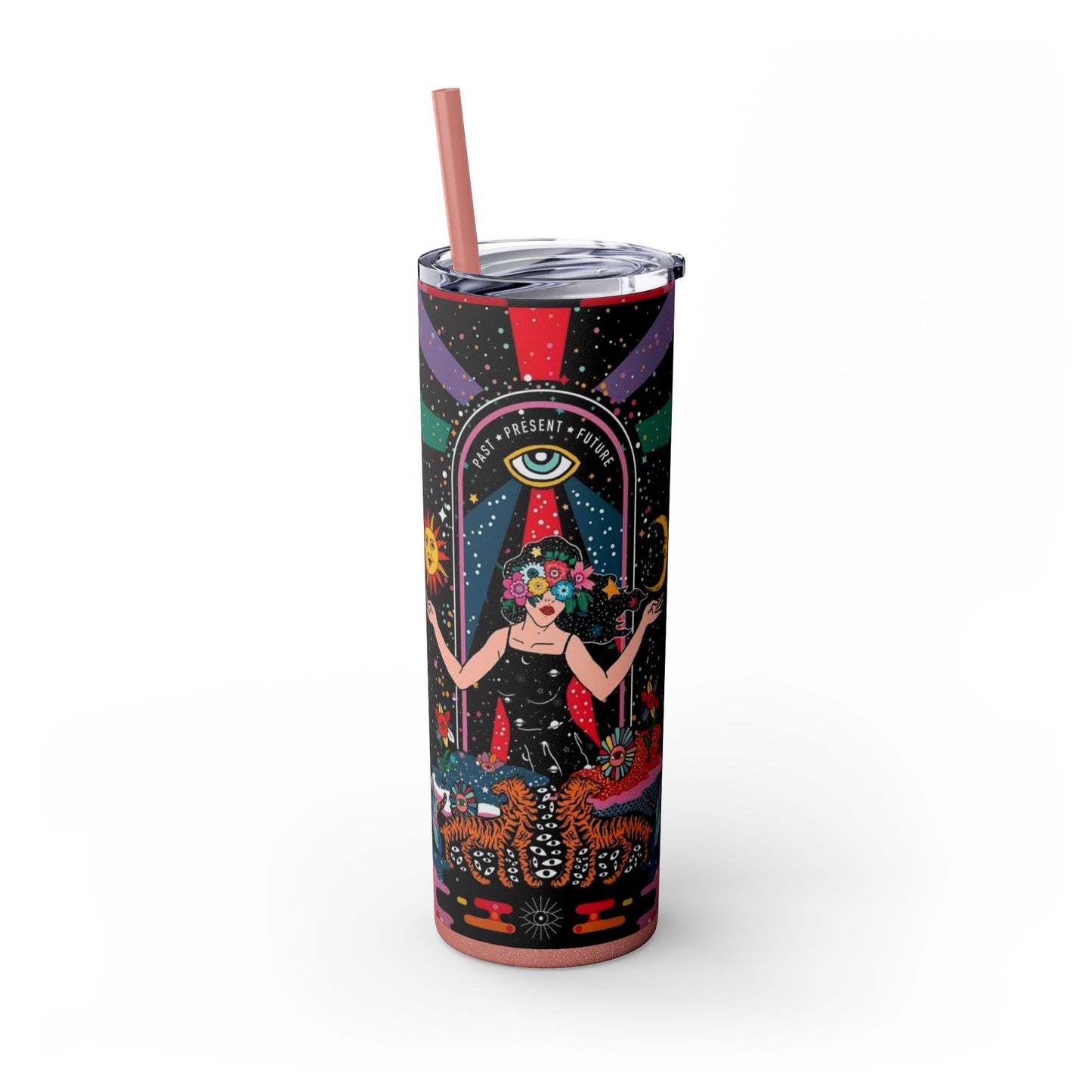 Vibrant Cosmic Skinny Tumbler with Straw, 20oz - Perfect for Astrology Lovers, Celestial Gifts, Travel Mugs, Drinkware, Sunshine and [...]