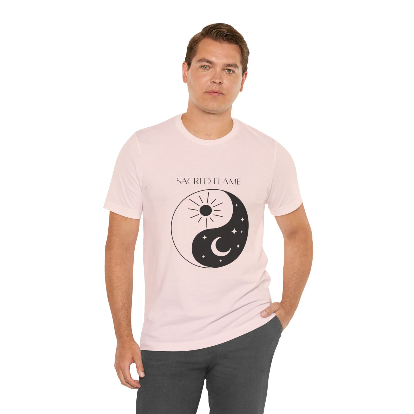 Sacred Flame Unisex Jersey Tee - Yin Yang Design for Spiritual Vibes