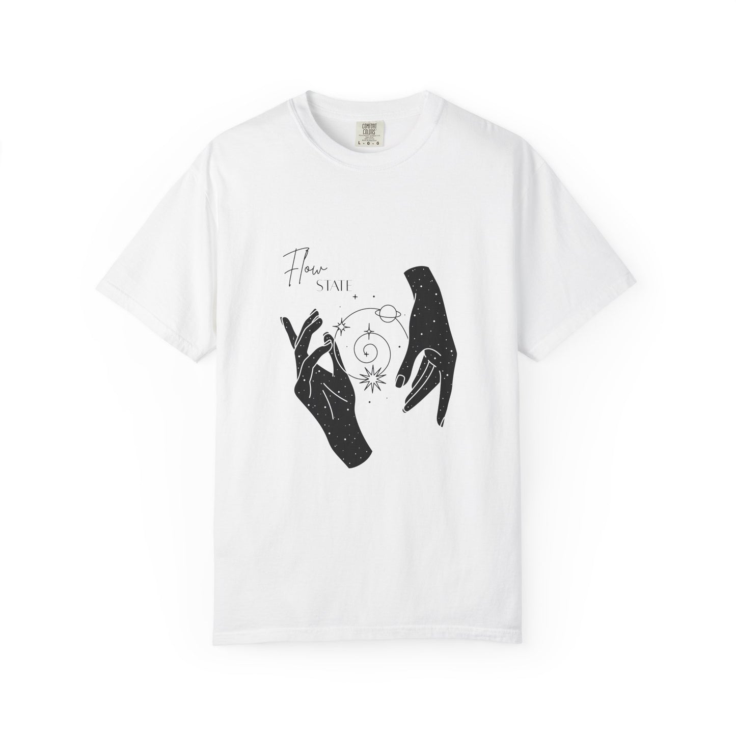 Cosmic Flow Unisex T-Shirt - Garment-Dyed with Celestial Hands Design