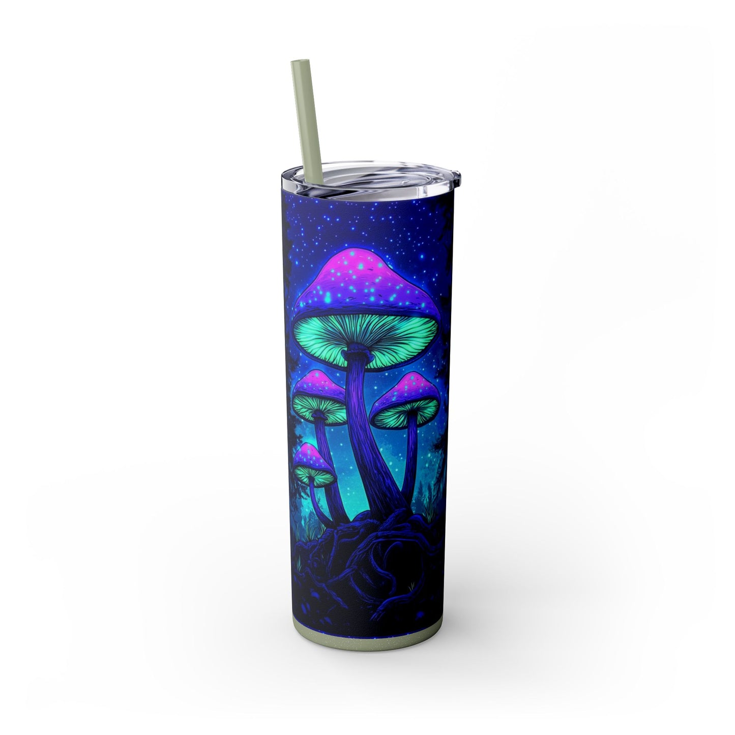 Cosmic Mushroom Skinny Tumbler, 20oz | Colorful Travel Mug, Psychedelic Drinkware, Gift for Nature Lovers, Summer Sips, Festival Essentials