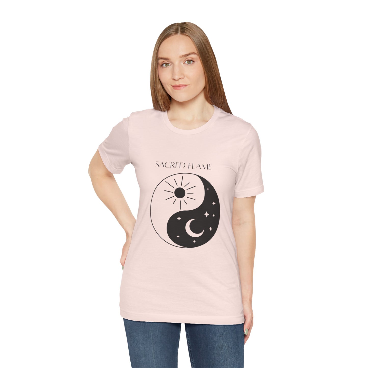 Sacred Flame Unisex Jersey Tee - Yin Yang Design for Spiritual Vibes