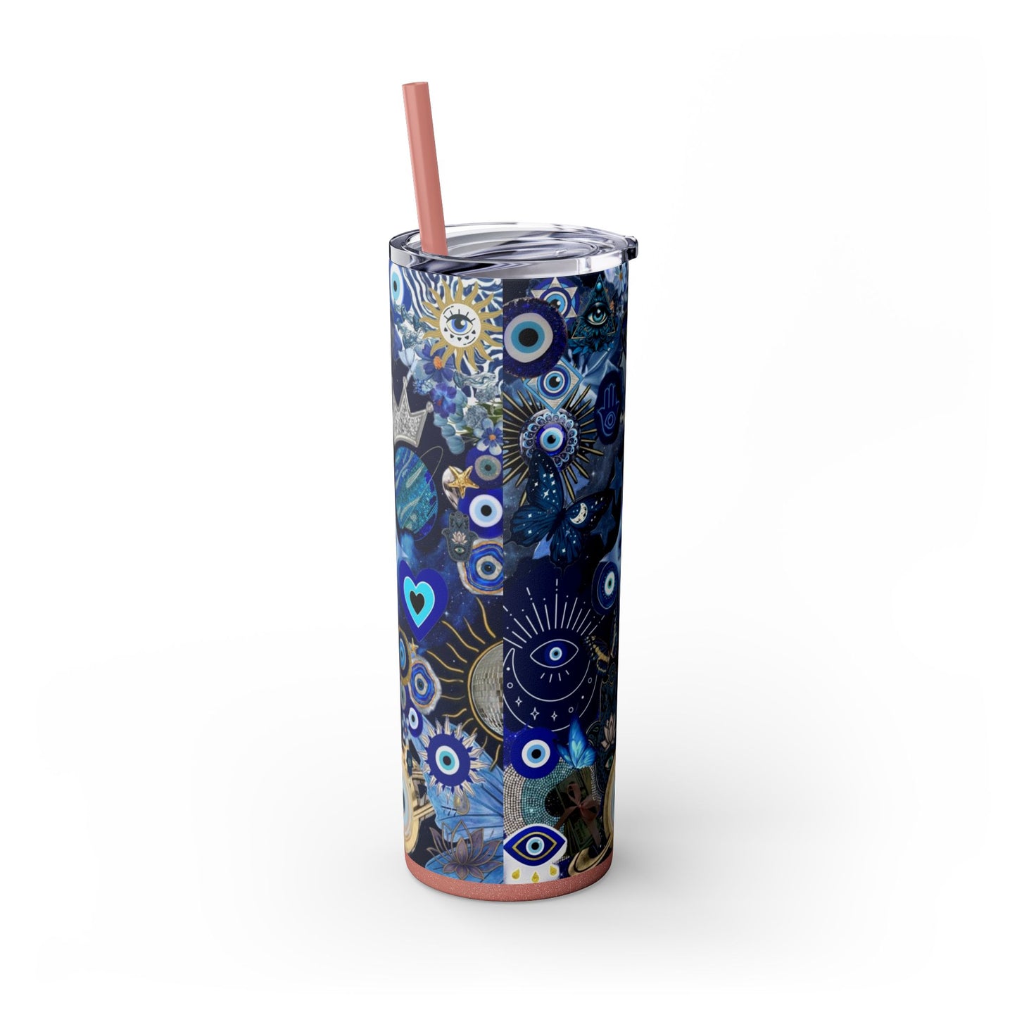 Boho Evil Eye Skinny Tumbler, 20oz, Travel Mug, Gift for Her, Water Bottle, Blue Pattern, Home Decor, Stylish Drinkware