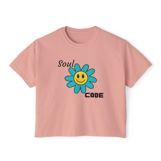 Soul Code Women’s Boxy Tee - Casual Floral Graphic Top for Everyday Vibes