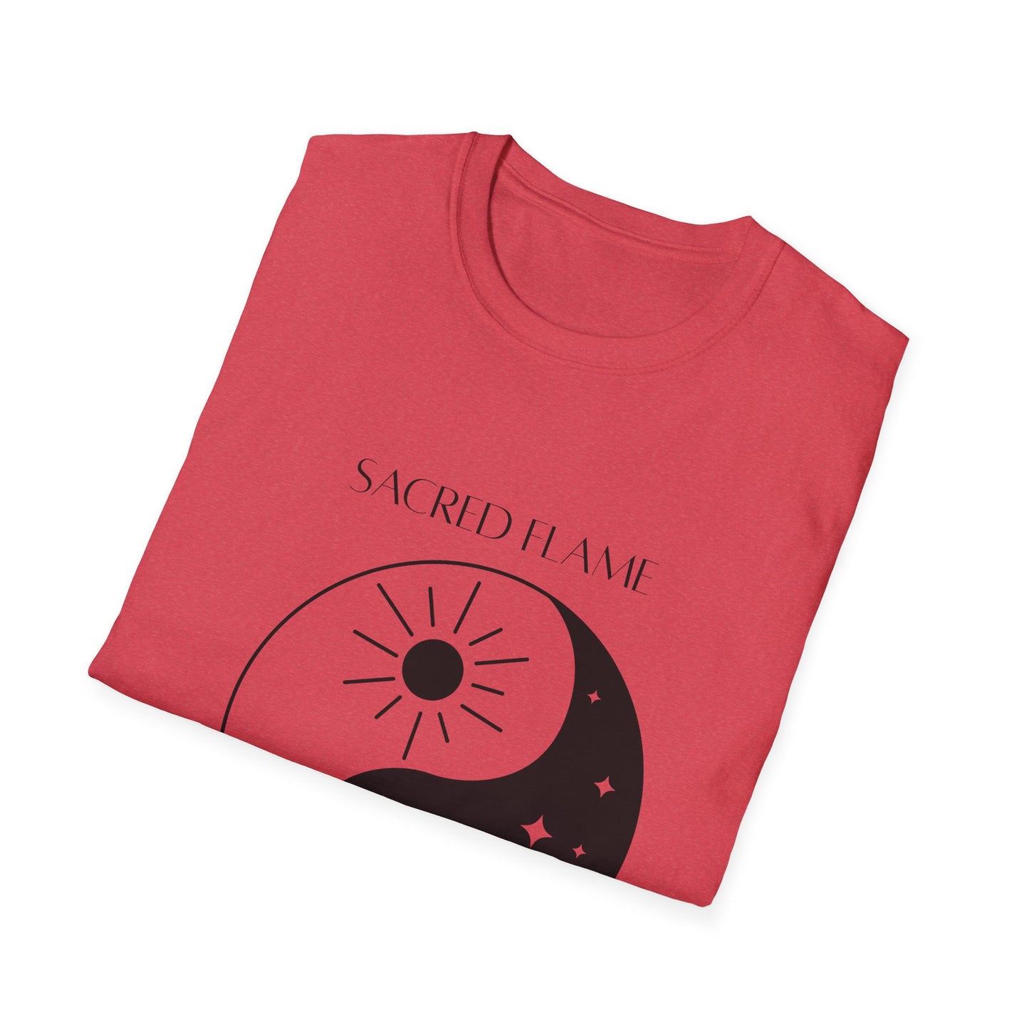 Sacred Flame Unisex Softstyle T-Shirt - Yin Yang Celestial Design, Boho Graphic Tee