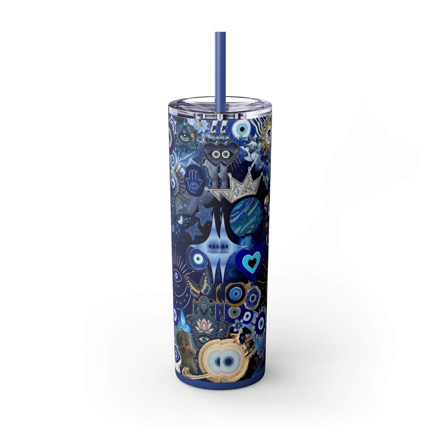 Boho Evil Eye Skinny Tumbler, 20oz, Travel Mug, Gift for Her, Water Bottle, Blue Pattern, Home Decor, Stylish Drinkware