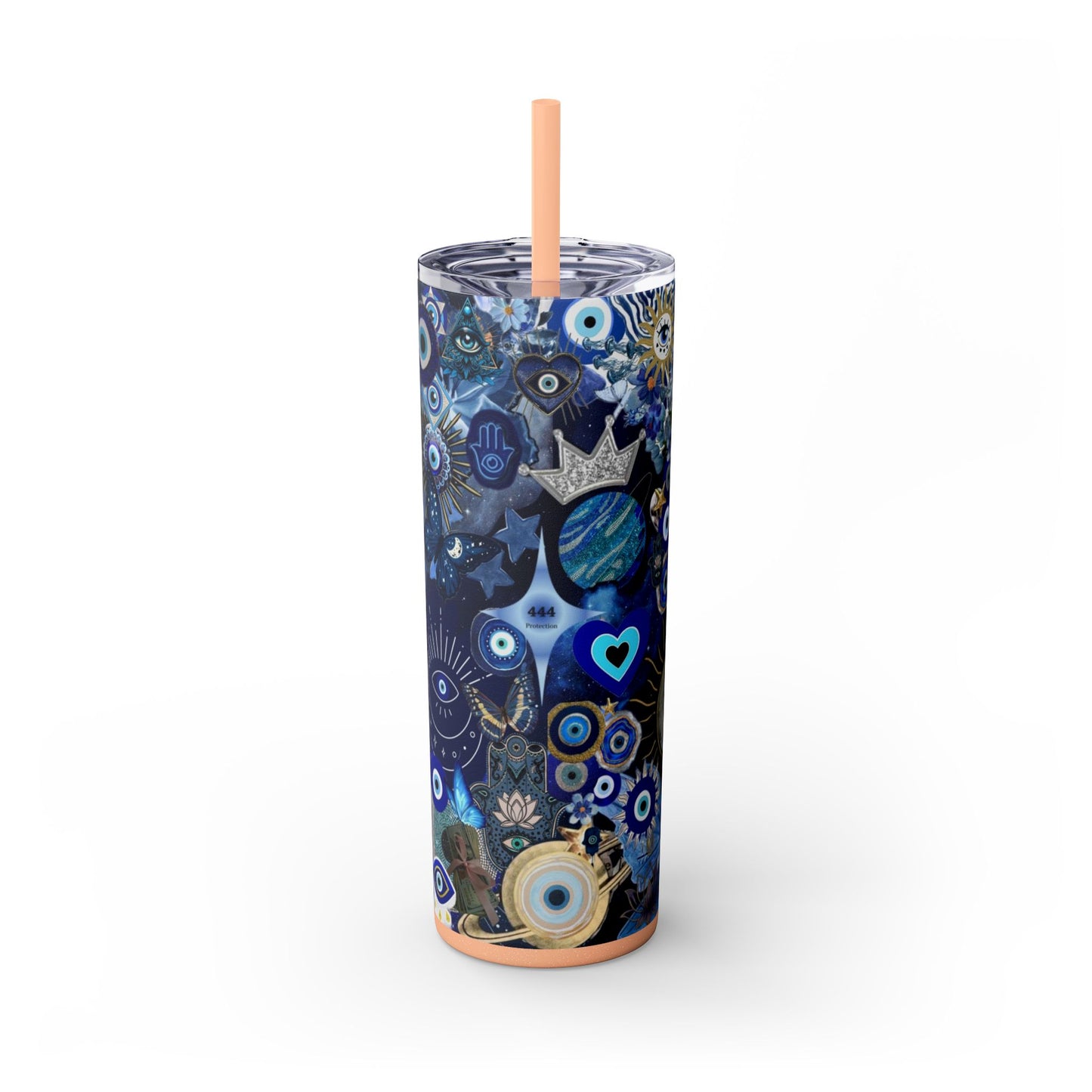 Boho Evil Eye Skinny Tumbler, 20oz, Travel Mug, Gift for Her, Water Bottle, Blue Pattern, Home Decor, Stylish Drinkware