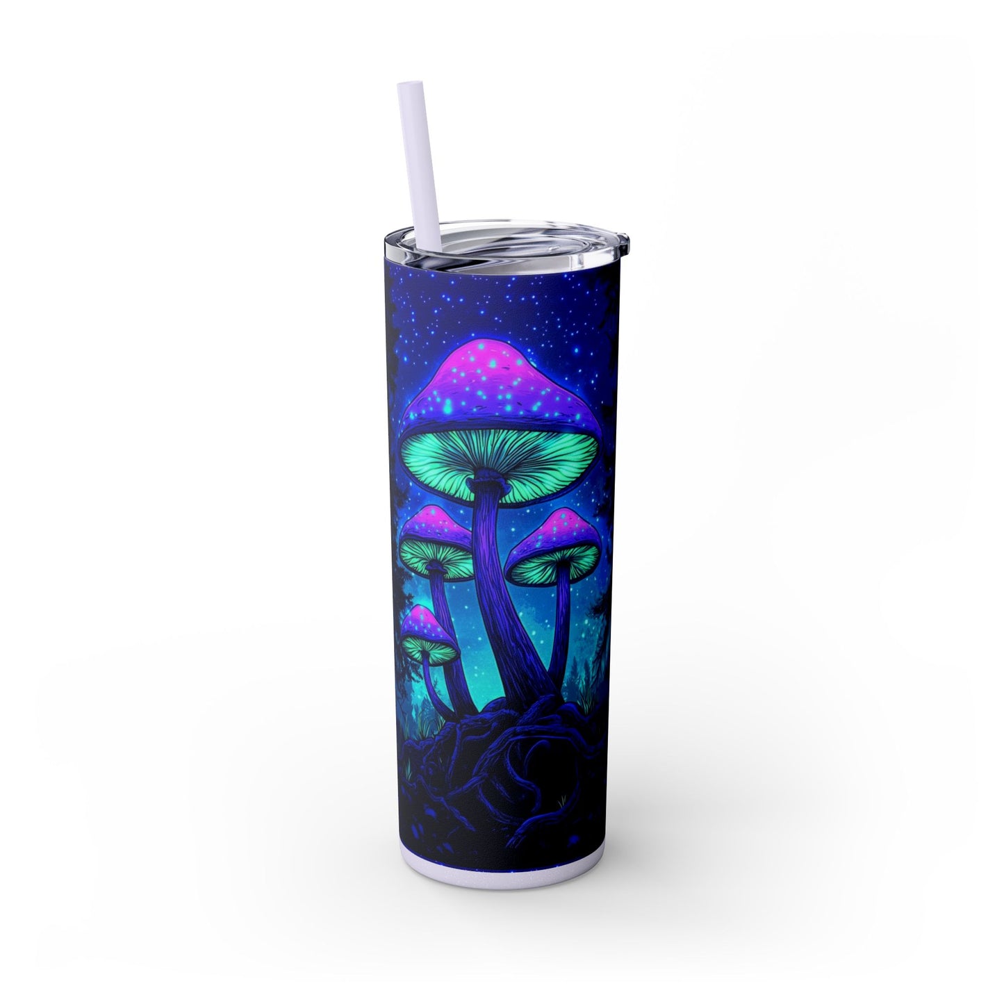 Cosmic Mushroom Skinny Tumbler, 20oz | Colorful Travel Mug, Psychedelic Drinkware, Gift for Nature Lovers, Summer Sips, Festival Essentials