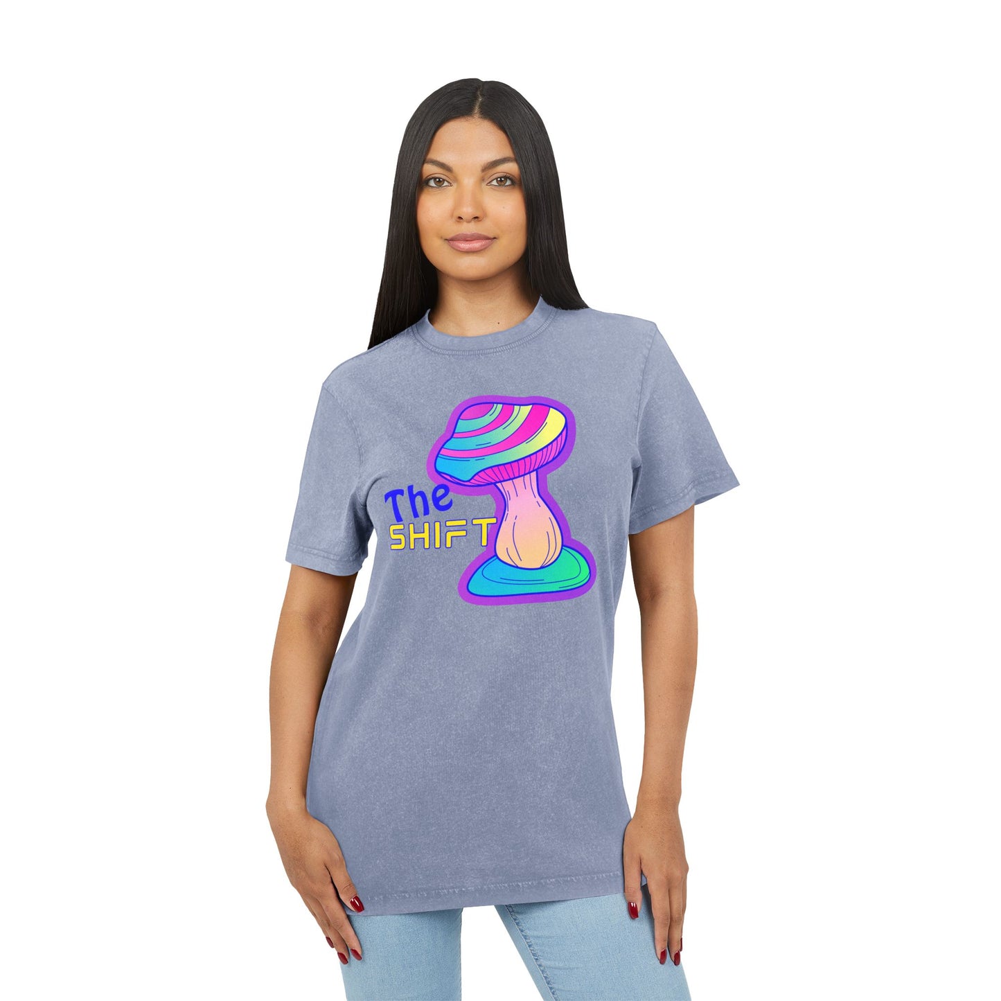 Acid Washed Mushroom Graphic Tee - Trippy 'The Shift' Casual Wear
