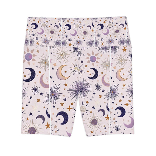 Celestial Print Women's Workout Shorts - Athleisure, Yoga, Dance, Fitness, Gift for Her