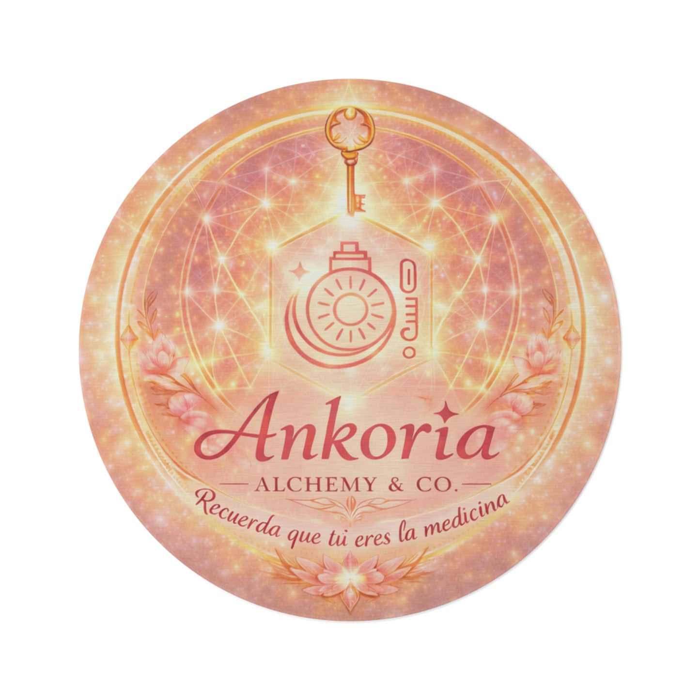 Ankoria Alchemy Round Rug — Spiritual Boho Meditation Floor Mat ("Recuerda que tú eres la medicina")