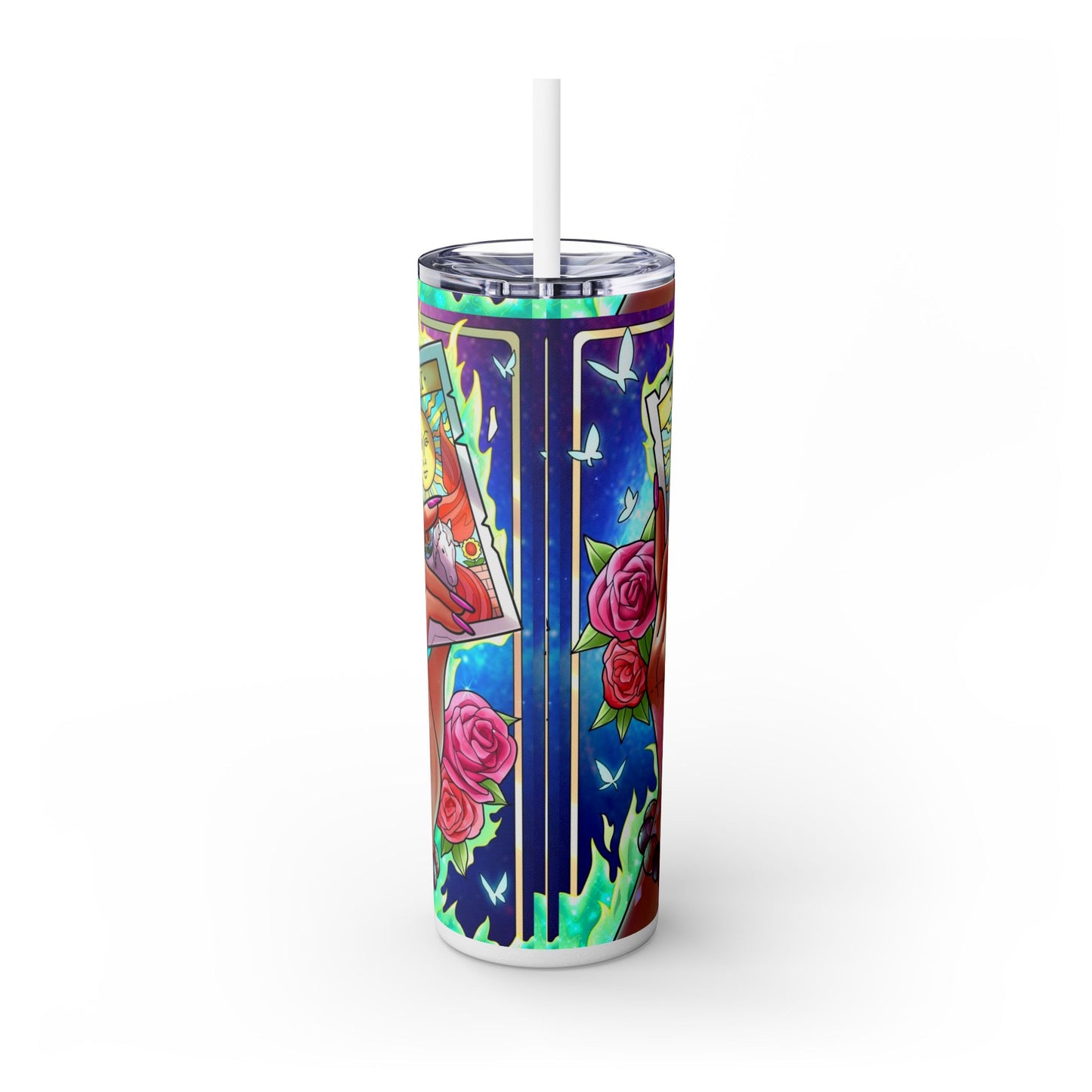 Vibrant Tattoo-Inspired Skinny Tumbler, 20oz | Custom Drinkware, Summer Hydration, Gift for Her, Eco-Friendly Beverage Cup, Festival Vibes