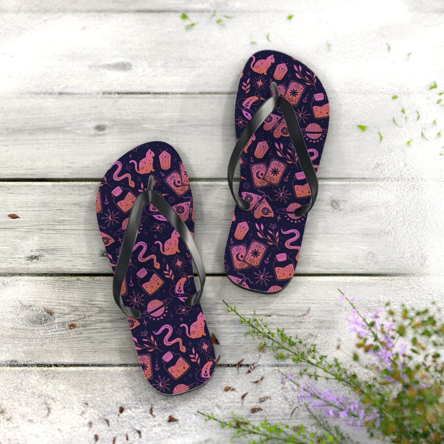 Cosmic Print Flip Flops for Summer Fun, Beach Sandals, Resort Wear, Vacation Footwear, Festival Accessories