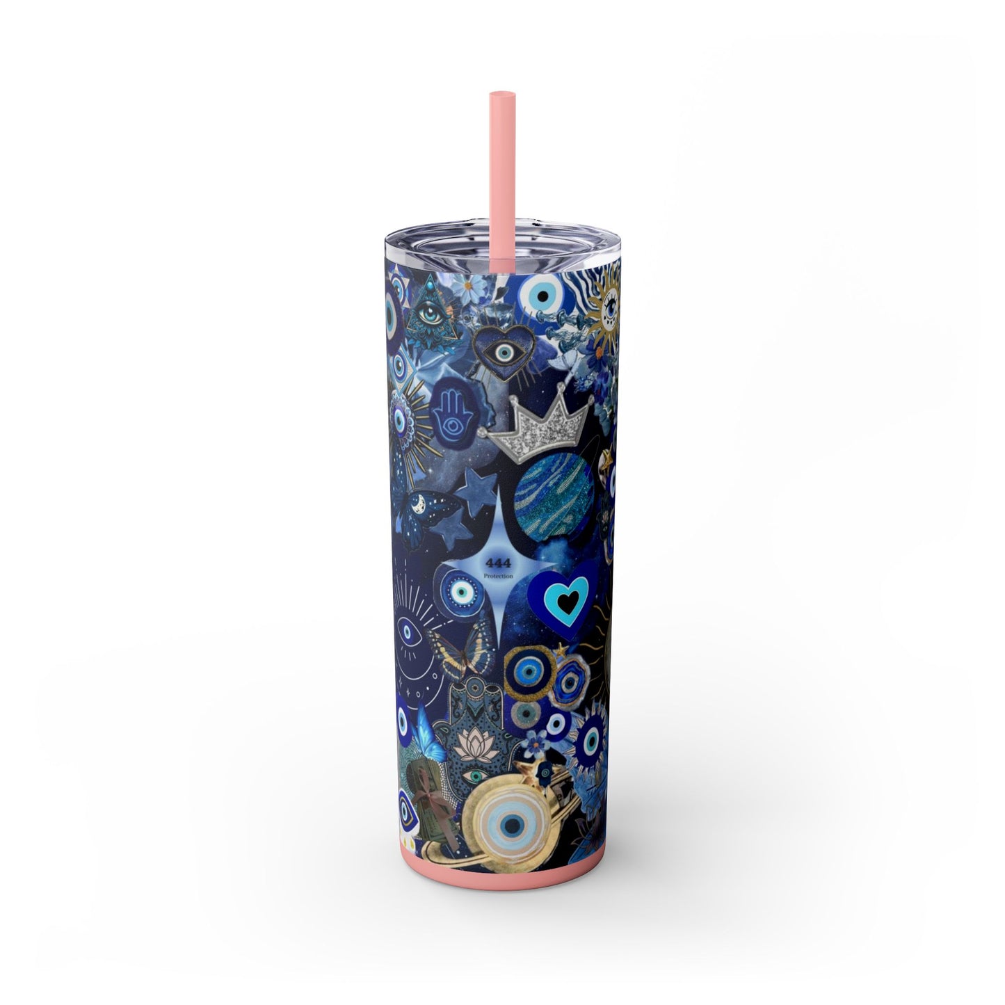 Boho Evil Eye Skinny Tumbler, 20oz, Travel Mug, Gift for Her, Water Bottle, Blue Pattern, Home Decor, Stylish Drinkware