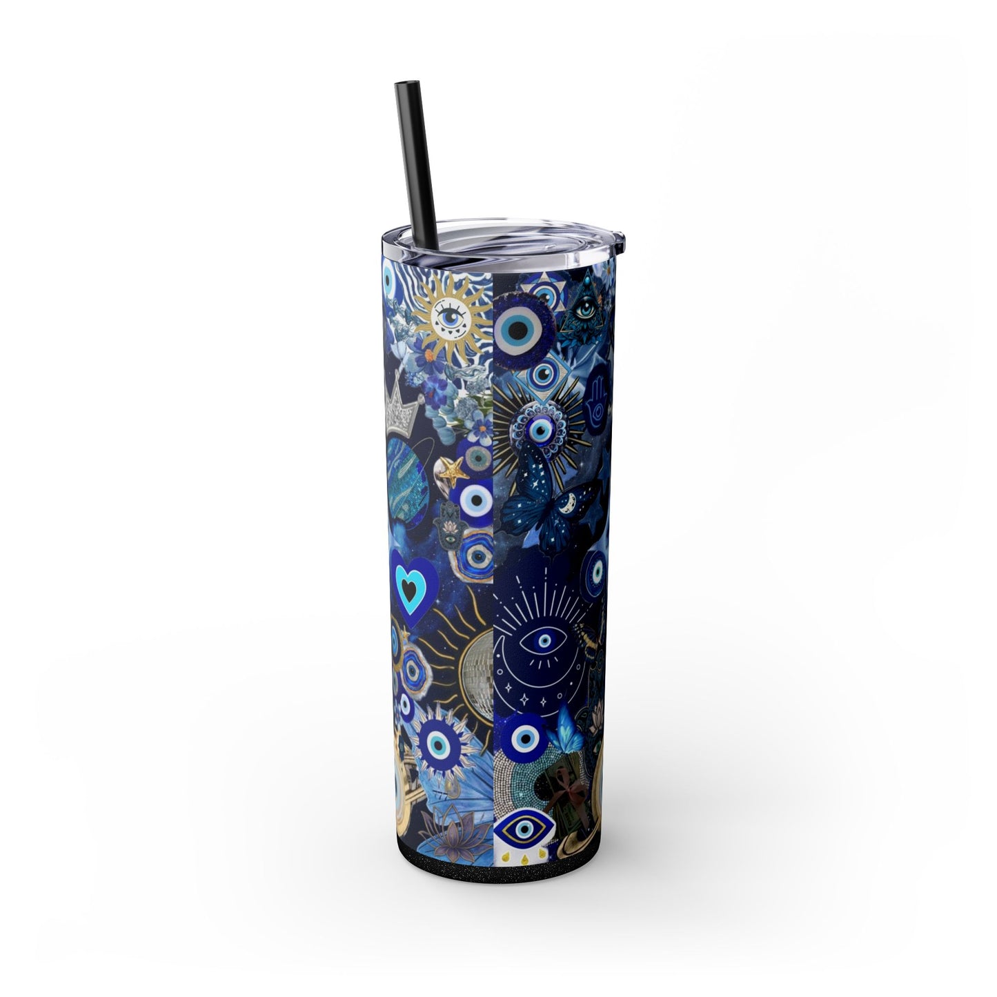 Boho Evil Eye Skinny Tumbler, 20oz, Travel Mug, Gift for Her, Water Bottle, Blue Pattern, Home Decor, Stylish Drinkware