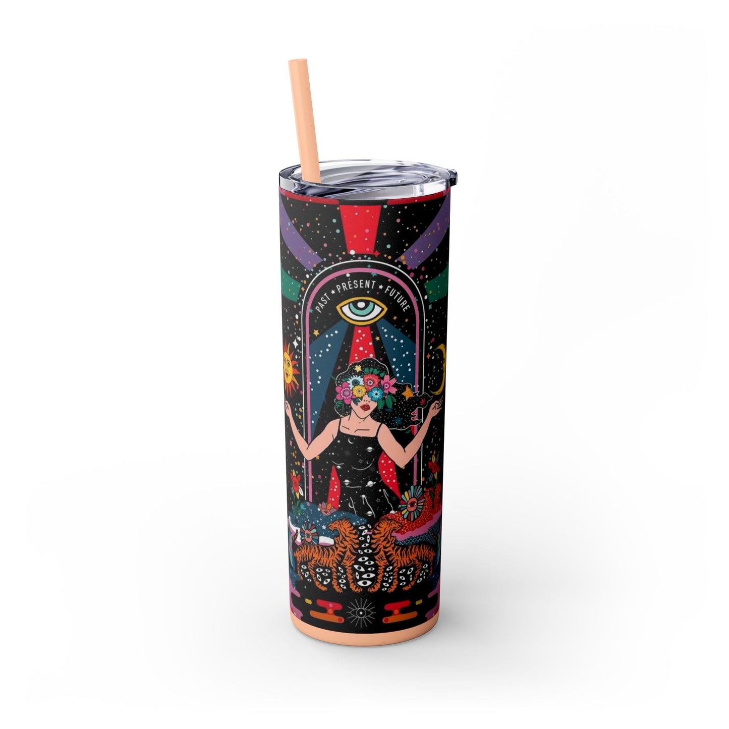 Vibrant Cosmic Skinny Tumbler with Straw, 20oz - Perfect for Astrology Lovers, Celestial Gifts, Travel Mugs, Drinkware, Sunshine and [...]