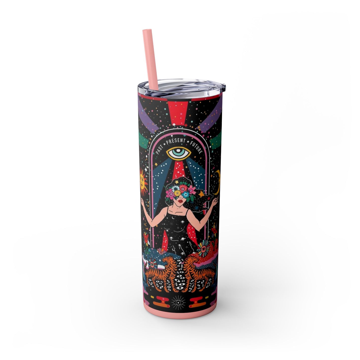 Vibrant Cosmic Skinny Tumbler with Straw, 20oz - Perfect for Astrology Lovers, Celestial Gifts, Travel Mugs, Drinkware, Sunshine and [...]