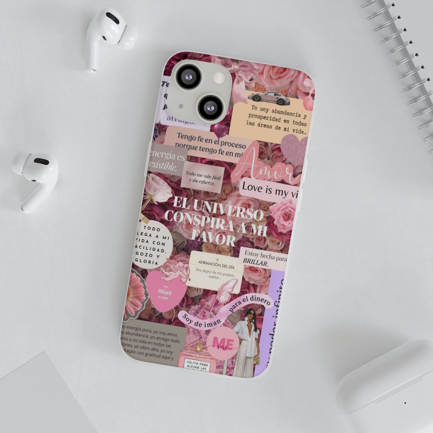 Floral Flexi Phone Case, Romantic Phone Cover, Cute Gift for Her, Inspirational Quote Case, Valentine's Day Accessory