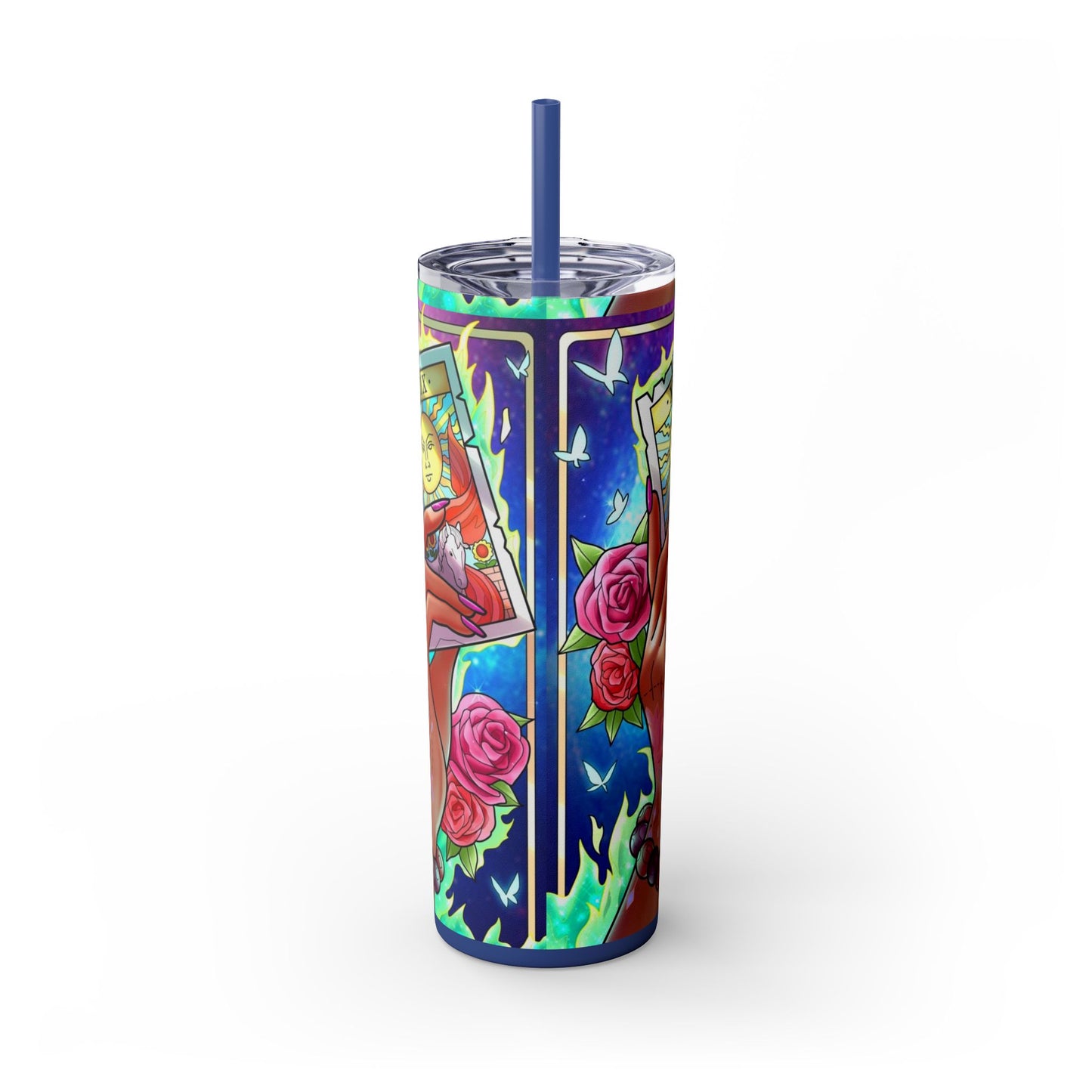 Vibrant Tattoo-Inspired Skinny Tumbler, 20oz | Custom Drinkware, Summer Hydration, Gift for Her, Eco-Friendly Beverage Cup, Festival Vibes