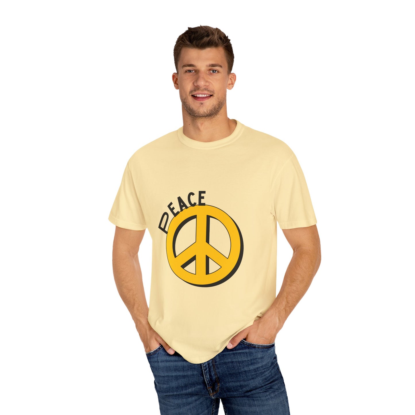 Peace Graphic Unisex T-Shirt - Garment-Dyed White Tee for Casual Vibes