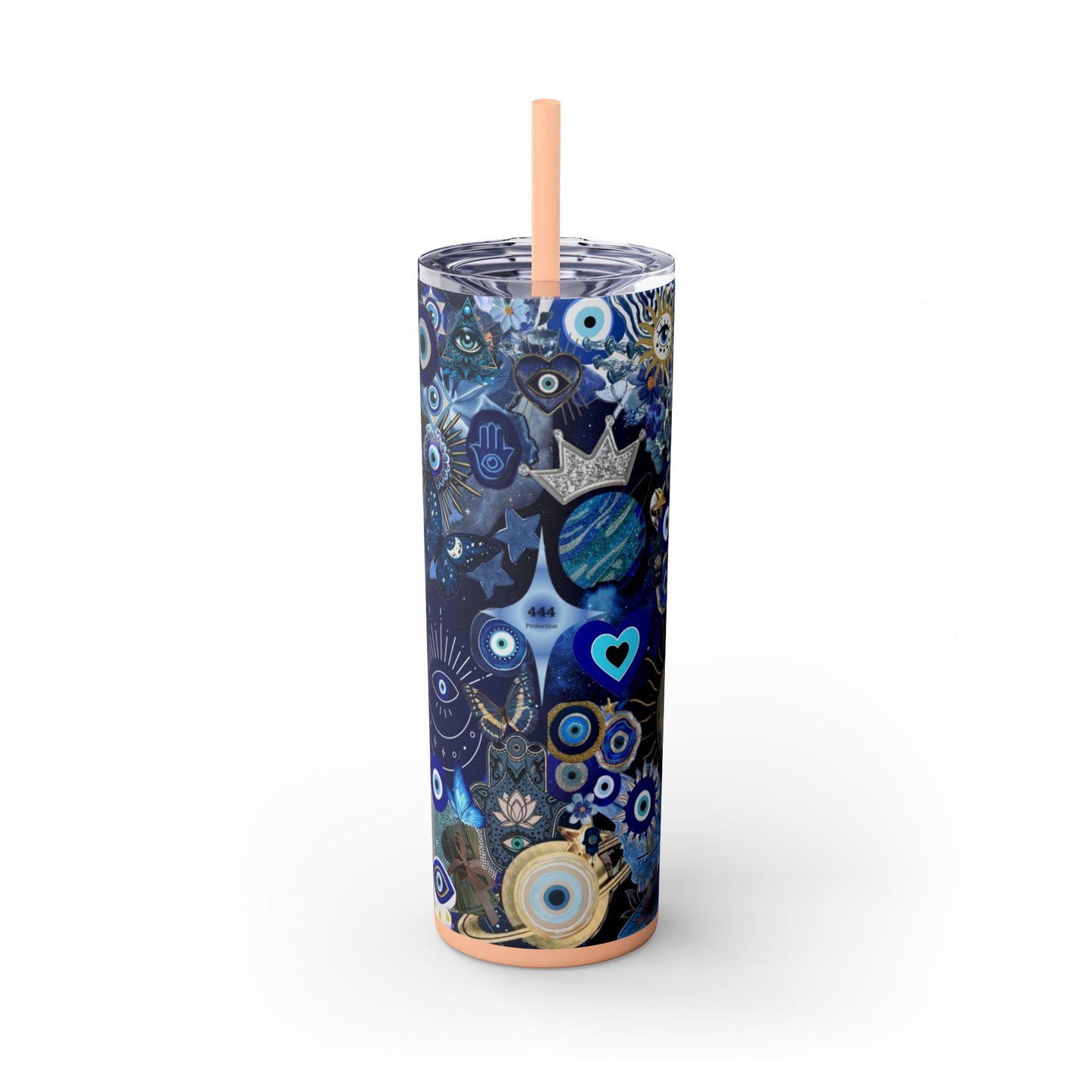 Boho Evil Eye Skinny Tumbler, 20oz, Travel Mug, Gift for Her, Water Bottle, Blue Pattern, Home Decor, Stylish Drinkware