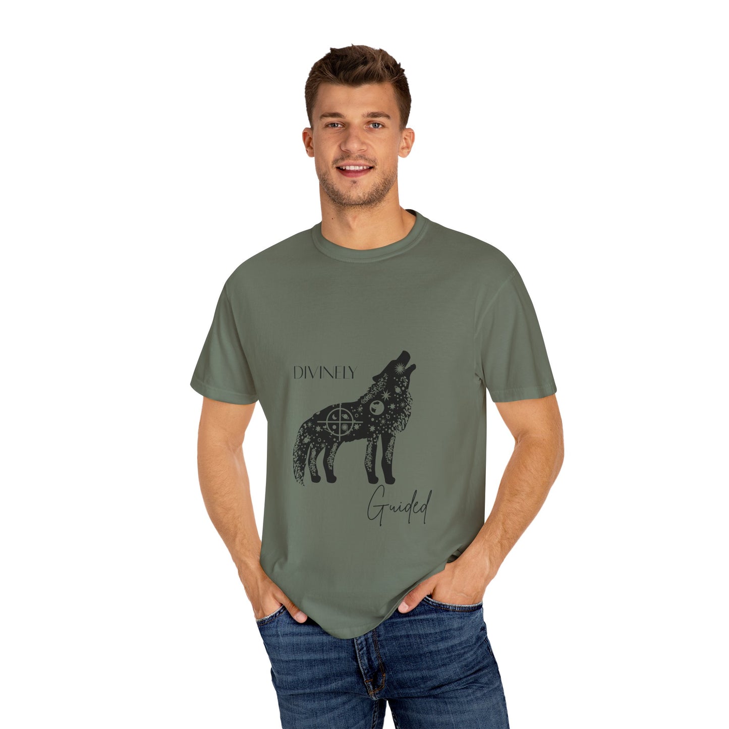 Divinely Guided Wolf T-Shirt - Unisex Garment-Dyed Tee for Spiritual Seekers