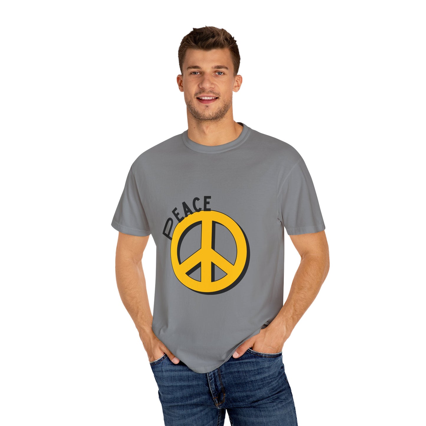 Peace Graphic Unisex T-Shirt - Garment-Dyed White Tee for Casual Vibes