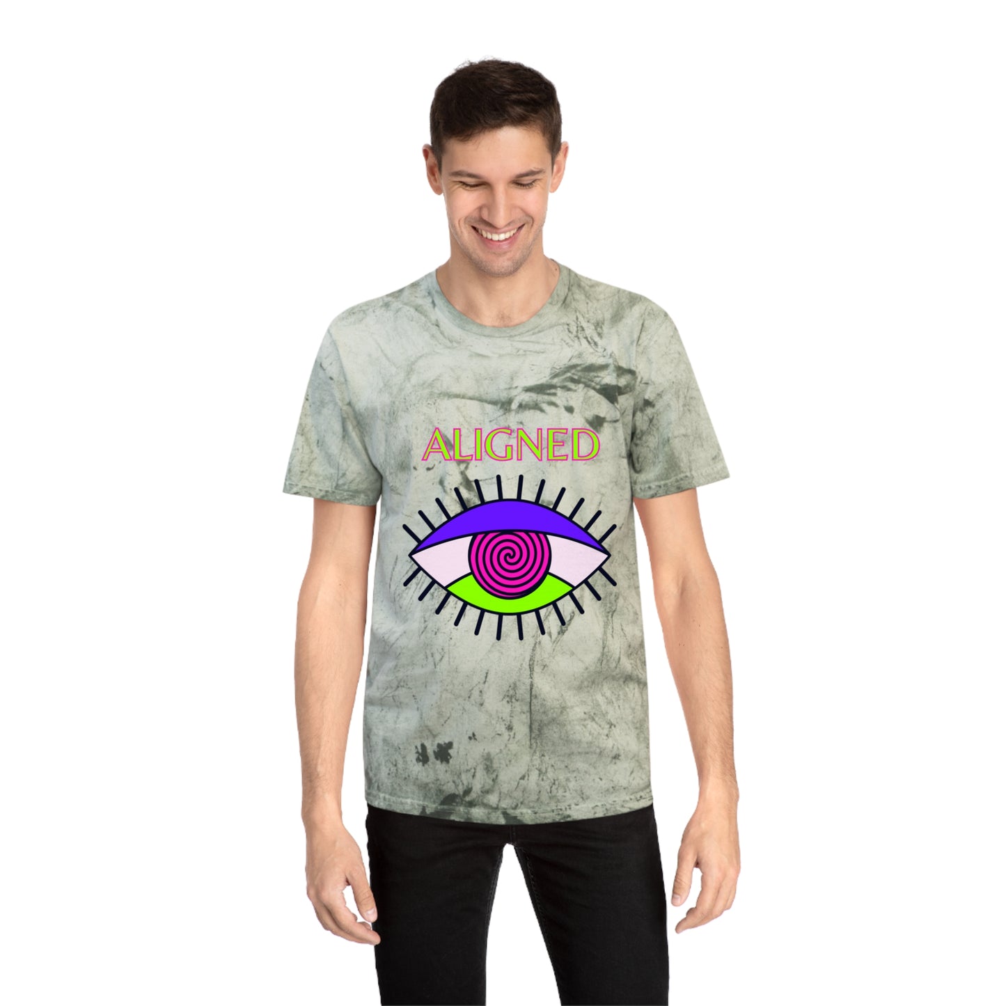 Aligned Unisex Color Blast T-Shirt - Vibrant Eye Design for Positive Energy