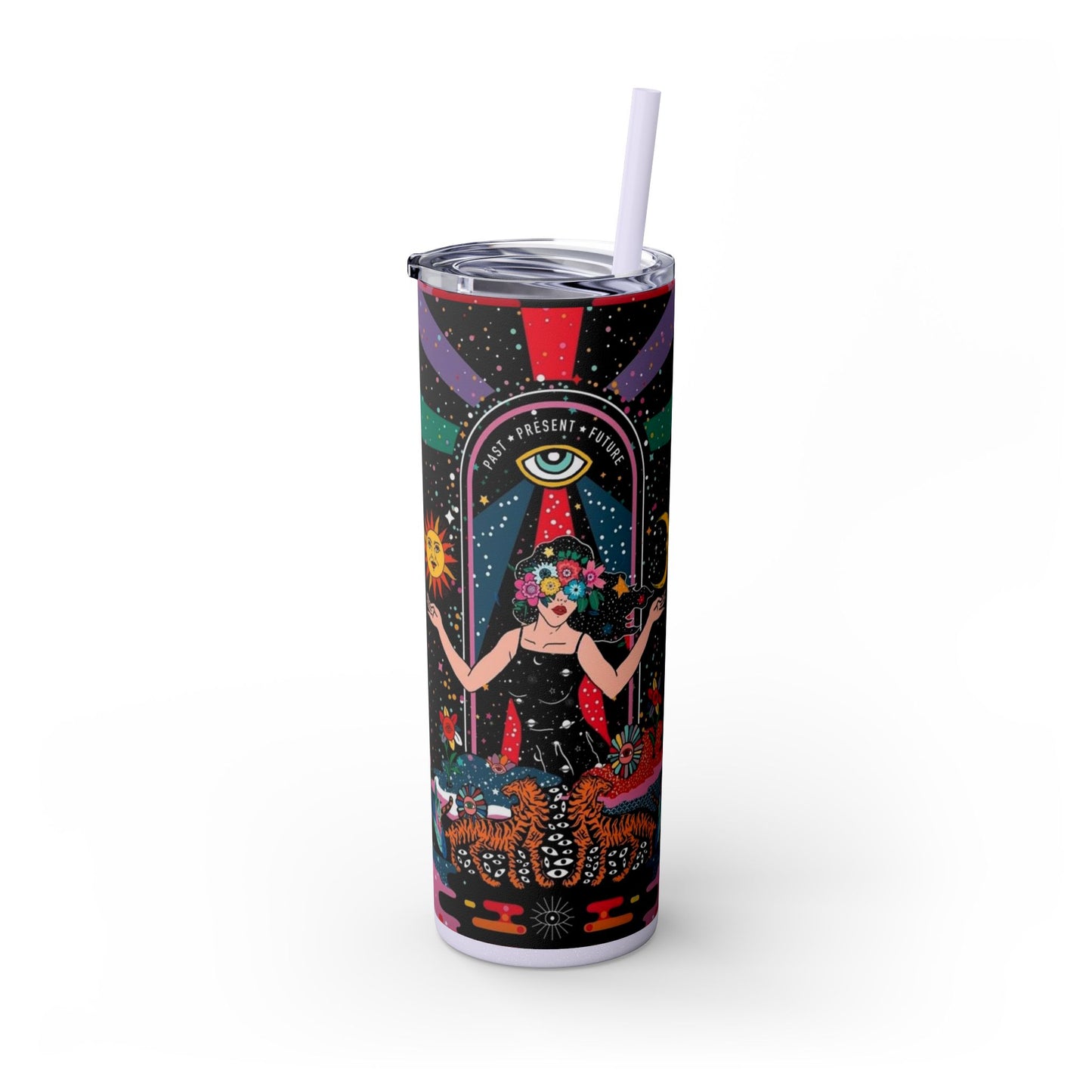 Vibrant Cosmic Skinny Tumbler with Straw, 20oz - Perfect for Astrology Lovers, Celestial Gifts, Travel Mugs, Drinkware, Sunshine and [...]