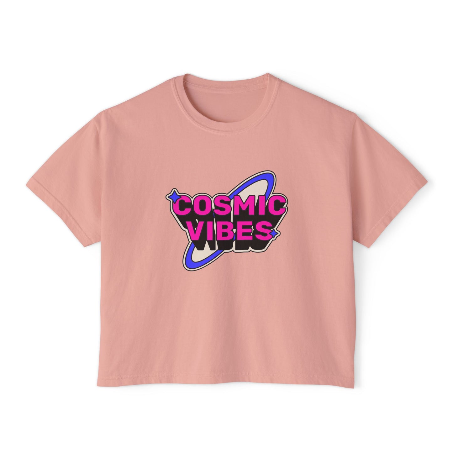 Cosmic Vibes Women's Boxy Tee - Trendy Graphic T-Shirt for Festival and Everyday Wear