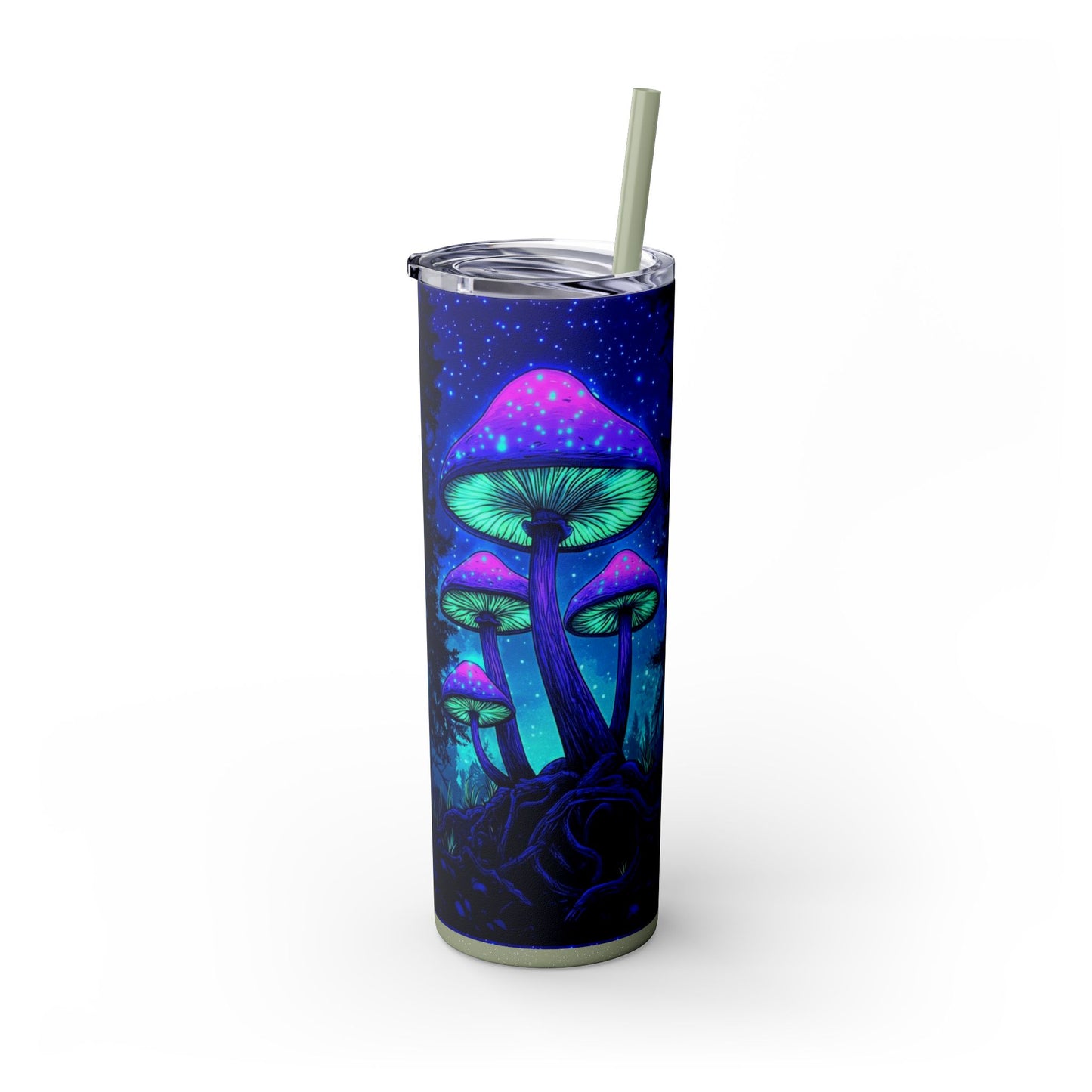 Cosmic Mushroom Skinny Tumbler, 20oz | Colorful Travel Mug, Psychedelic Drinkware, Gift for Nature Lovers, Summer Sips, Festival Essentials