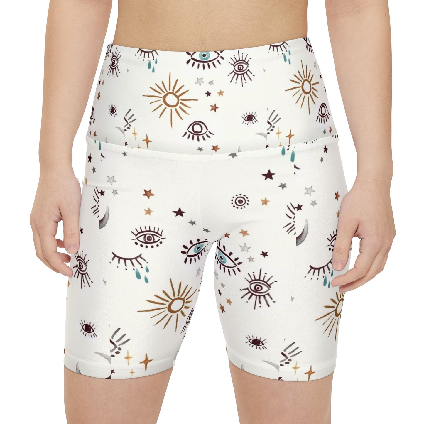 Celestial Print Women's Workout Shorts, Fitness Apparel, Yoga Shorts, Gym Wear, Summer Activewear