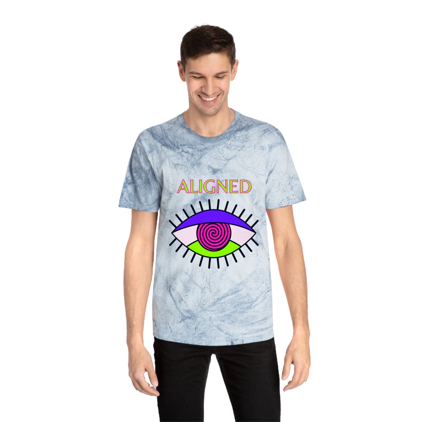 Aligned Unisex Color Blast T-Shirt - Vibrant Eye Design for Positive Energy