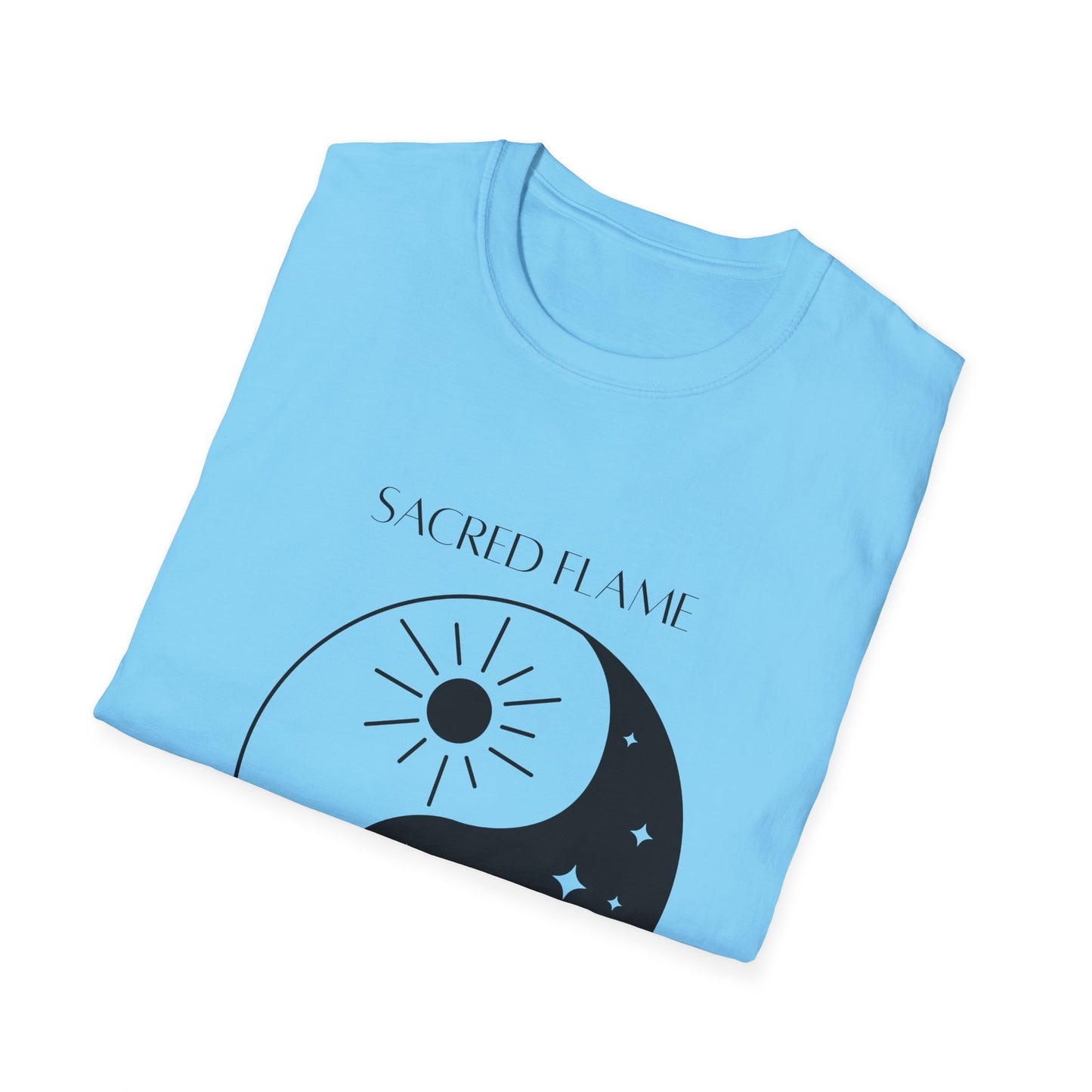 Sacred Flame Unisex Softstyle T-Shirt - Yin Yang Celestial Design, Boho Graphic Tee