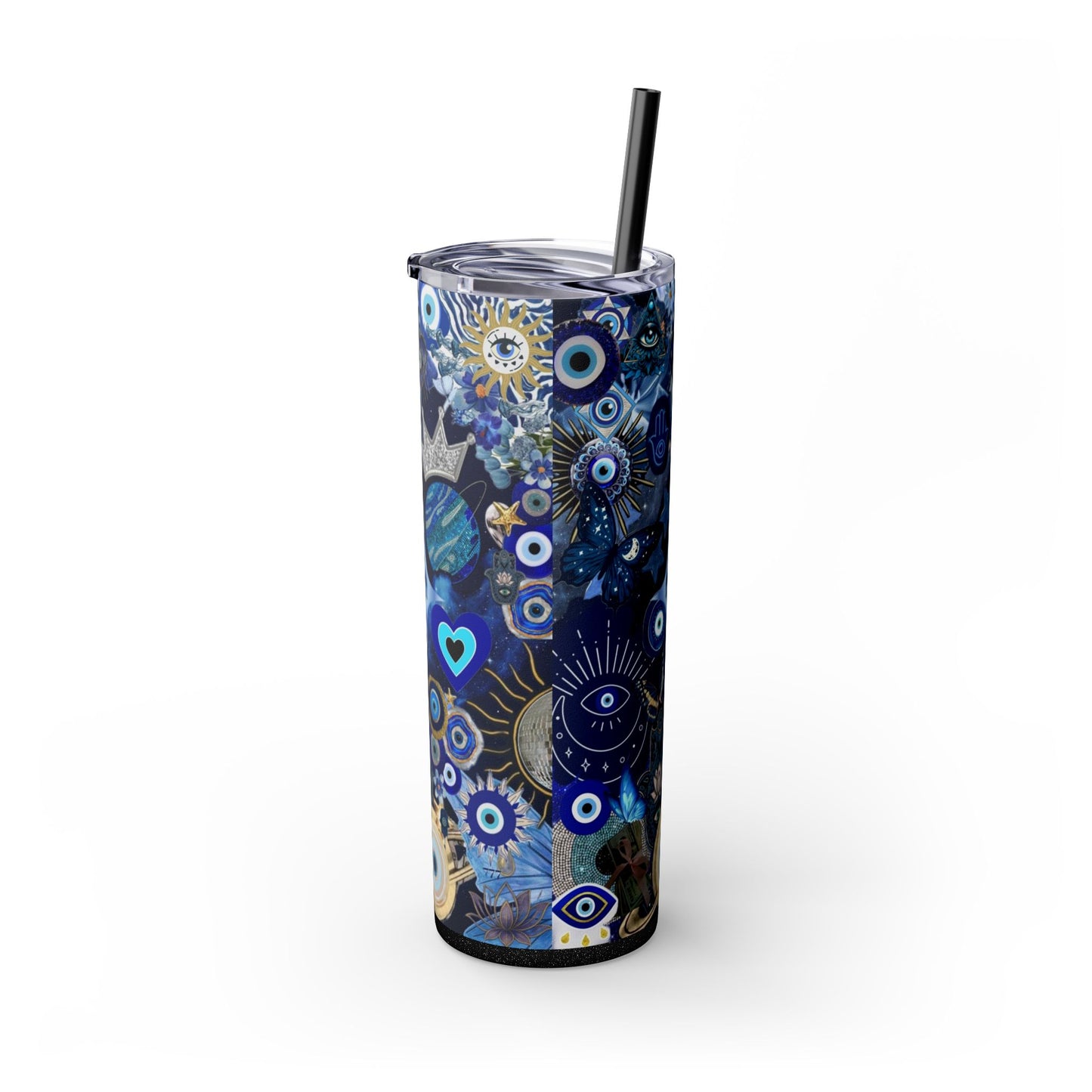 Boho Evil Eye Skinny Tumbler, 20oz, Travel Mug, Gift for Her, Water Bottle, Blue Pattern, Home Decor, Stylish Drinkware