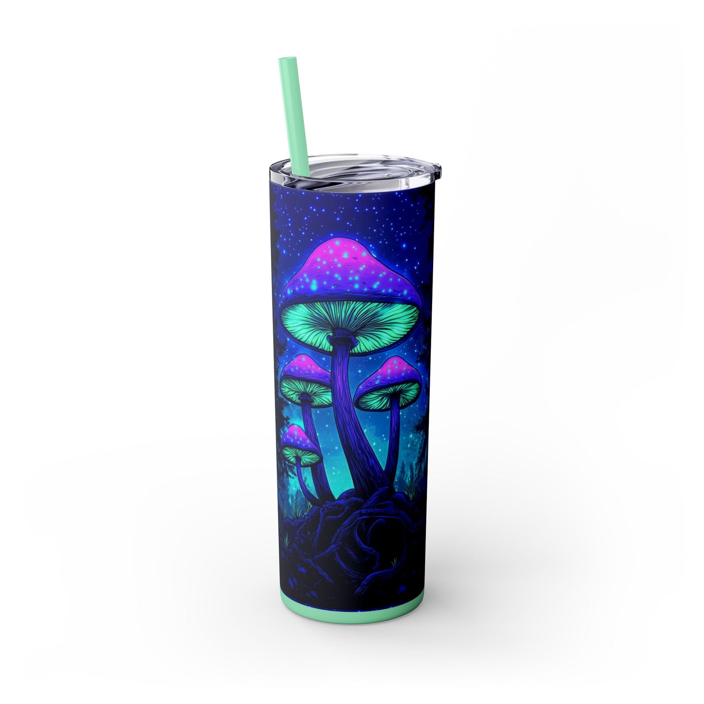 Cosmic Mushroom Skinny Tumbler, 20oz | Colorful Travel Mug, Psychedelic Drinkware, Gift for Nature Lovers, Summer Sips, Festival Essentials