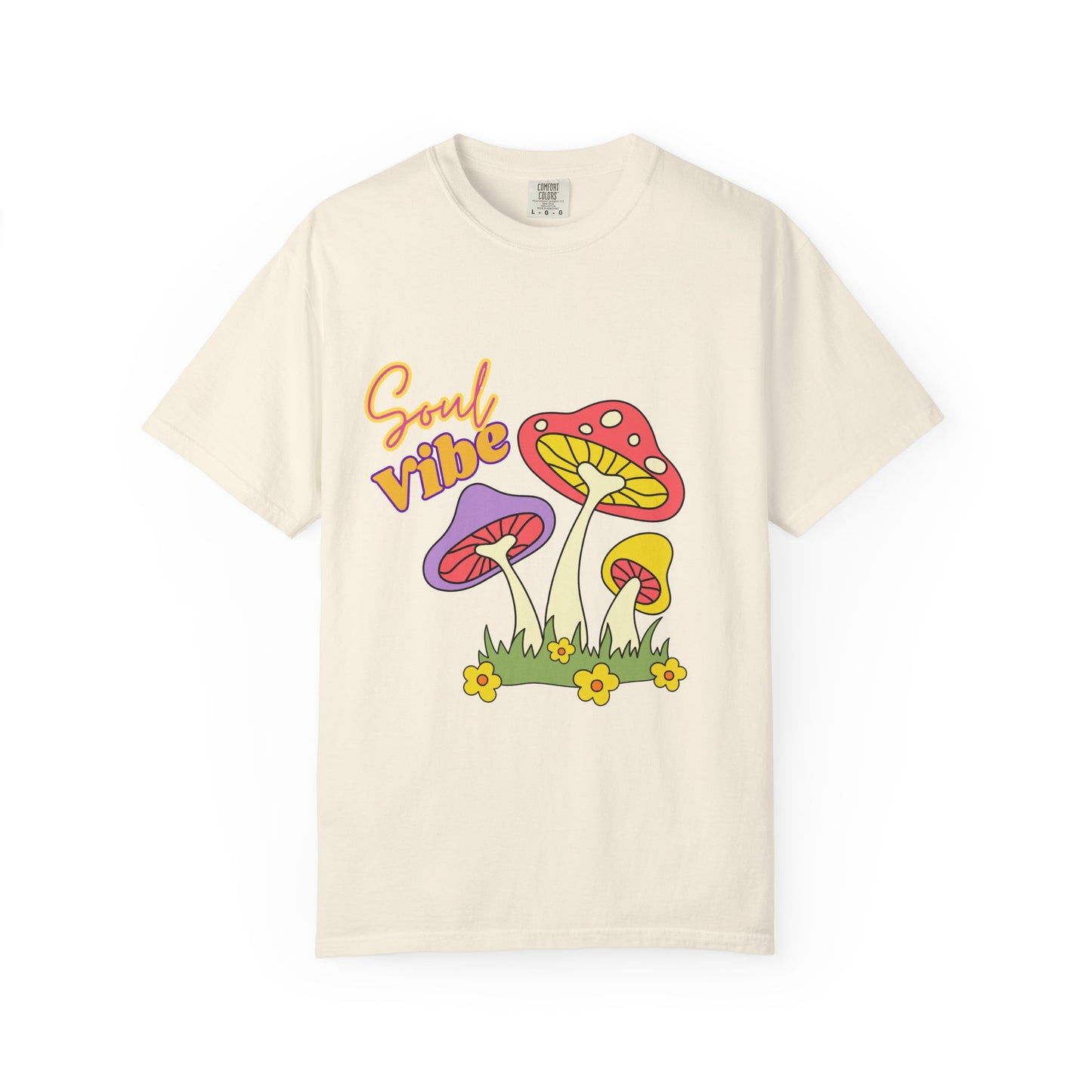 Soul Vibe Unisex Garment-Dyed T-Shirt - Colorful Mushroom Design for Summer Festivals