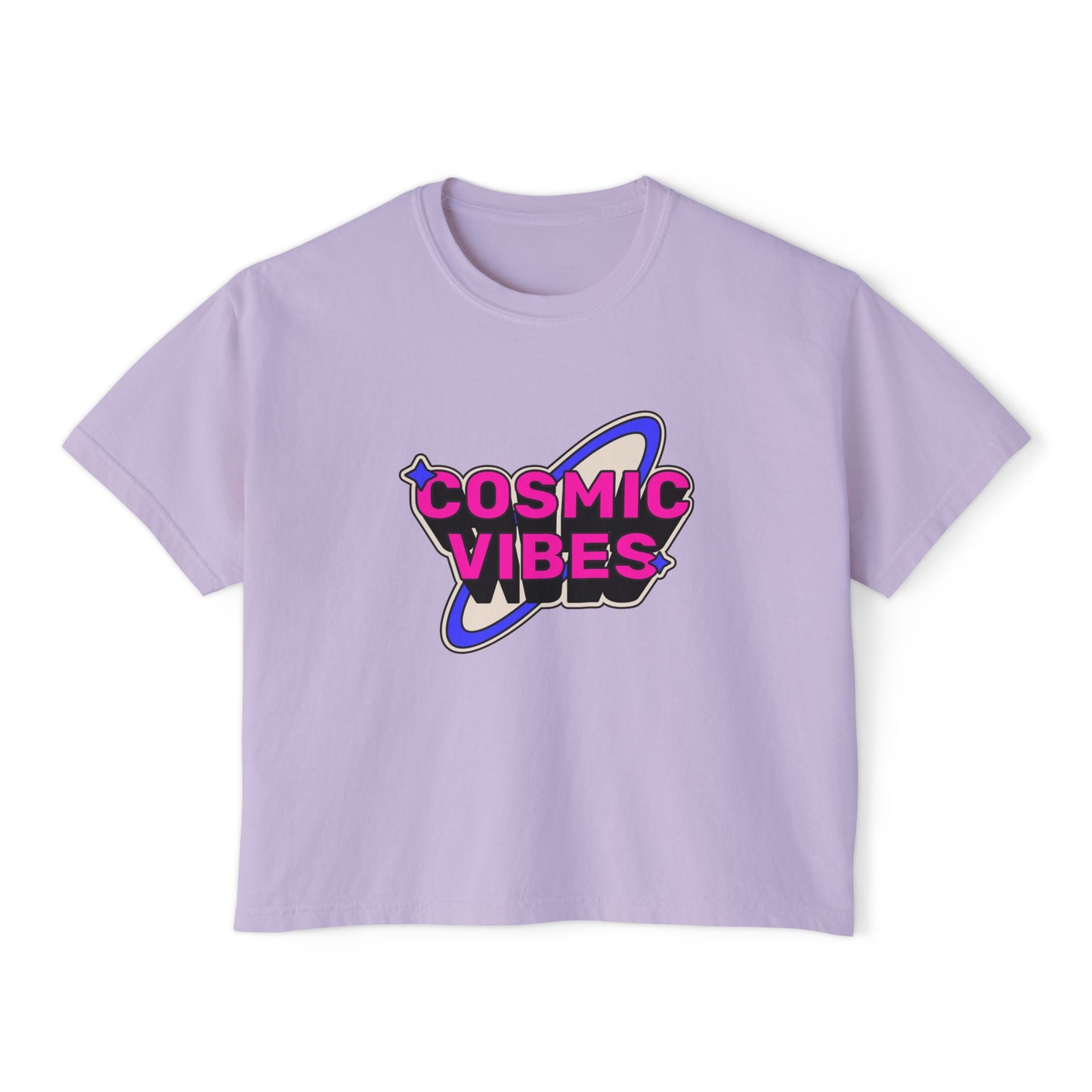 Cosmic Vibes Women's Boxy Tee - Trendy Graphic T-Shirt for Festival and Everyday Wear