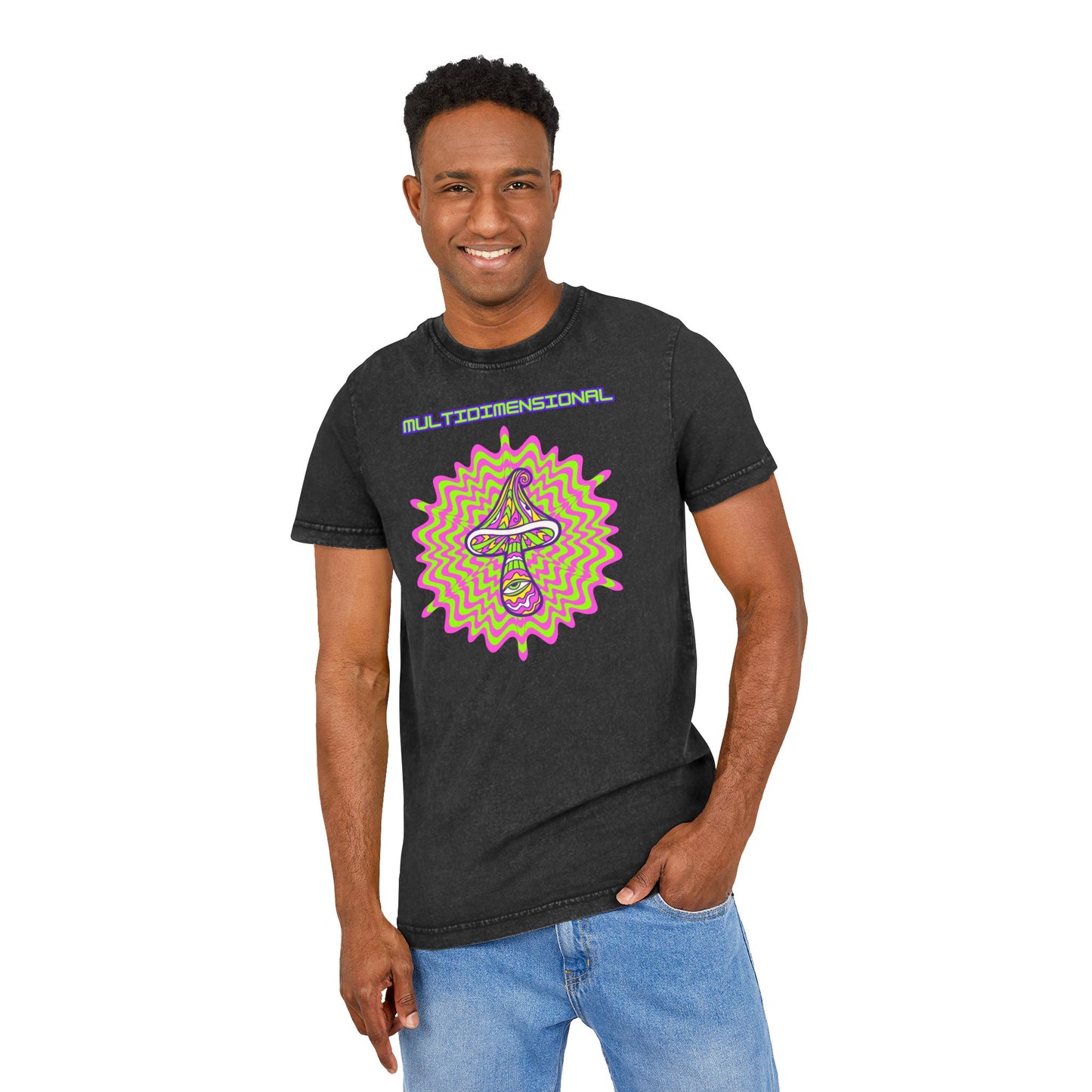 Multidimensional Acid Washed Tee - Psychedelic Round Neck T-Shirt