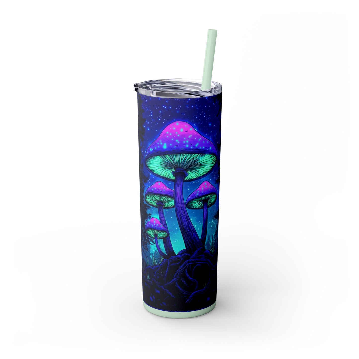 Cosmic Mushroom Skinny Tumbler, 20oz | Colorful Travel Mug, Psychedelic Drinkware, Gift for Nature Lovers, Summer Sips, Festival Essentials