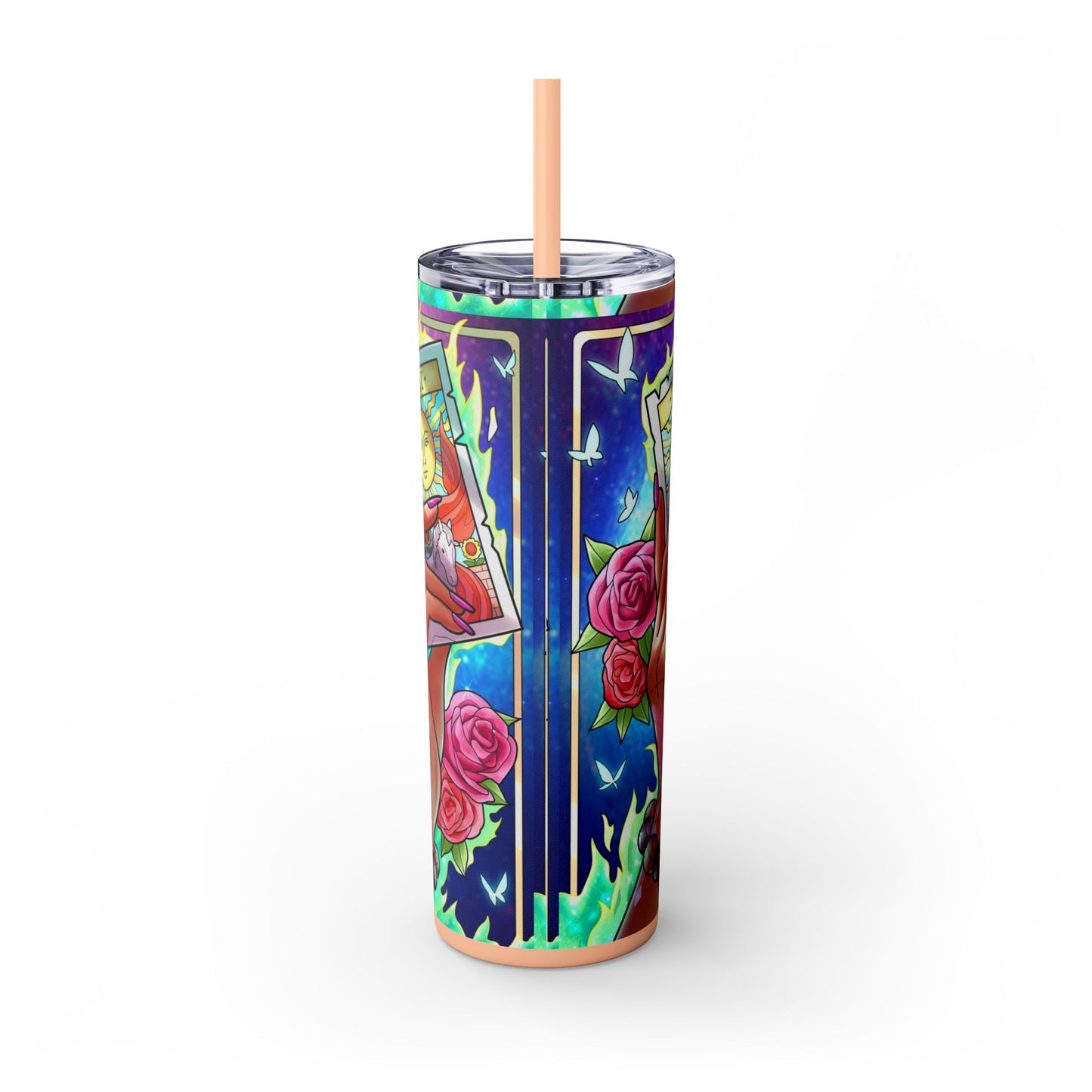 Vibrant Tattoo-Inspired Skinny Tumbler, 20oz | Custom Drinkware, Summer Hydration, Gift for Her, Eco-Friendly Beverage Cup, Festival Vibes