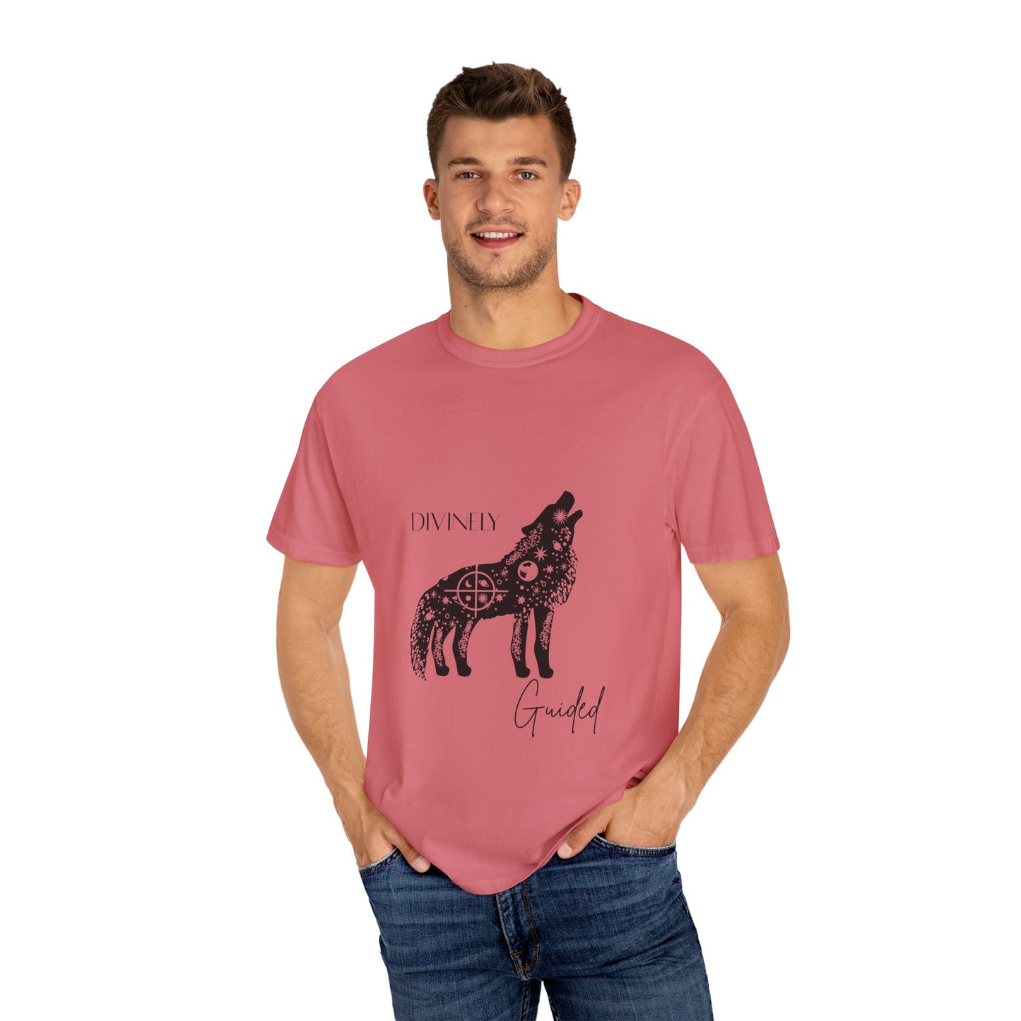 Divinely Guided Wolf T-Shirt - Unisex Garment-Dyed Tee for Spiritual Seekers
