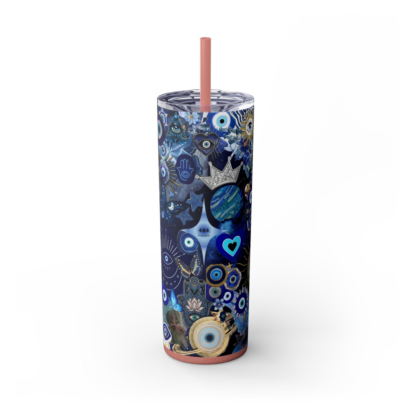 Boho Evil Eye Skinny Tumbler, 20oz, Travel Mug, Gift for Her, Water Bottle, Blue Pattern, Home Decor, Stylish Drinkware