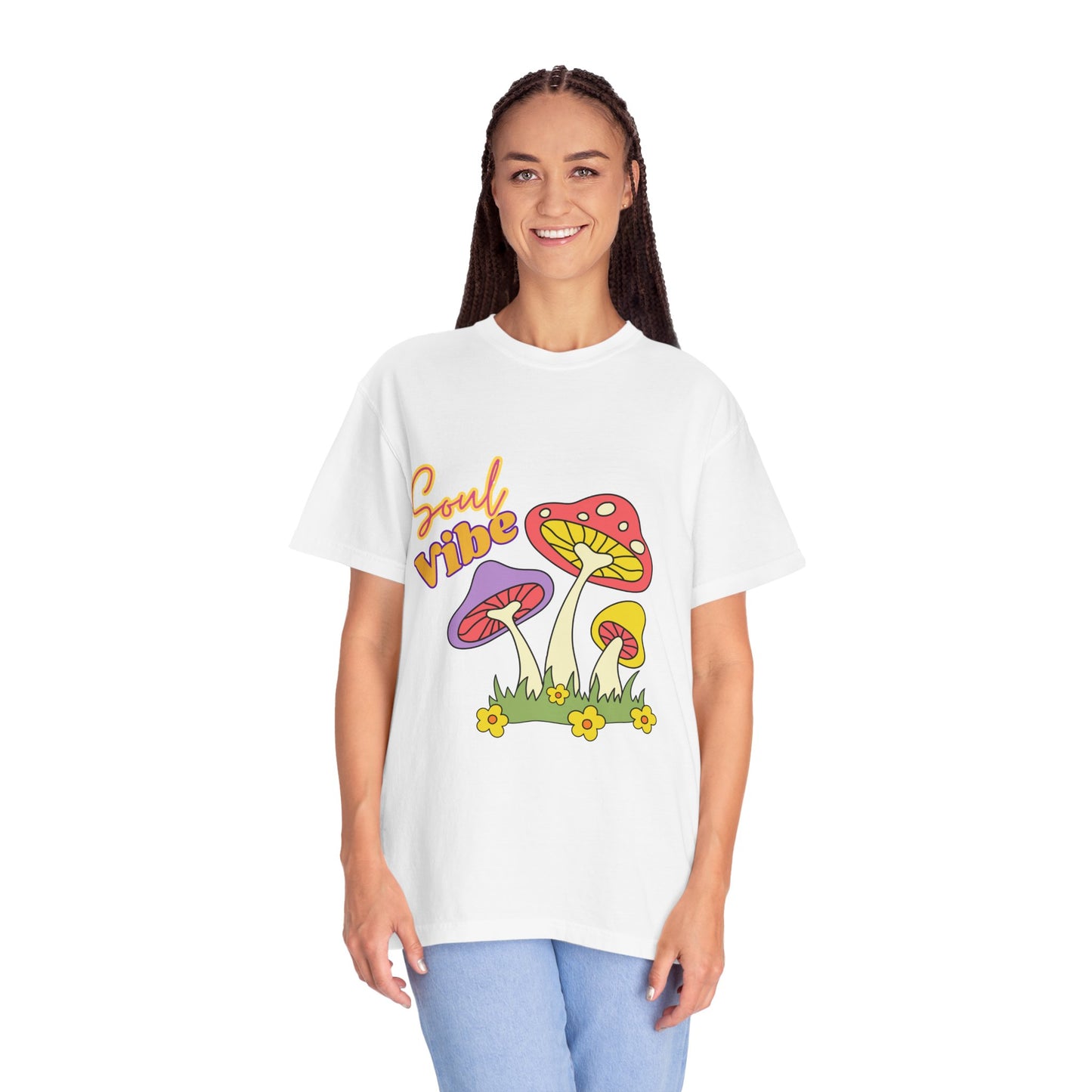 Soul Vibe Unisex Garment-Dyed T-Shirt - Colorful Mushroom Design for Summer Festivals