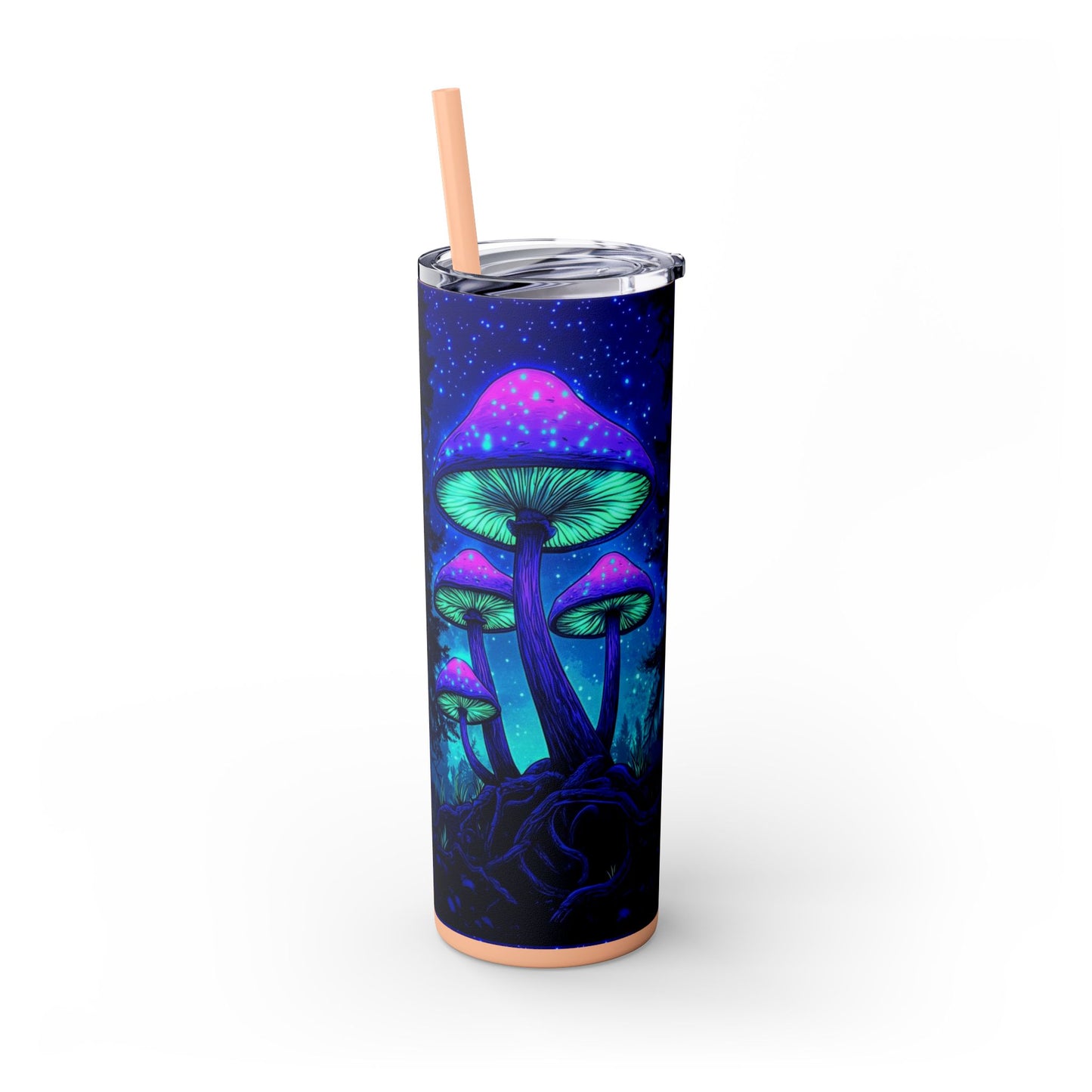 Cosmic Mushroom Skinny Tumbler, 20oz | Colorful Travel Mug, Psychedelic Drinkware, Gift for Nature Lovers, Summer Sips, Festival Essentials